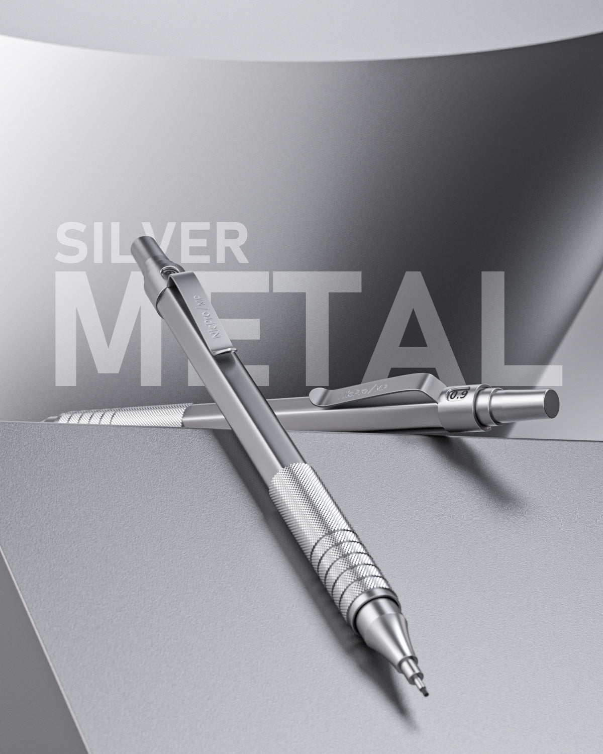 Nicpro 3 Pcs 0.9 mm Metal Mechanical Pencils, with 6 Tubes HB Lead Refills, 3Pcs Erasers, Erasers Refills, Drafting Pencil Set with Case - Silver