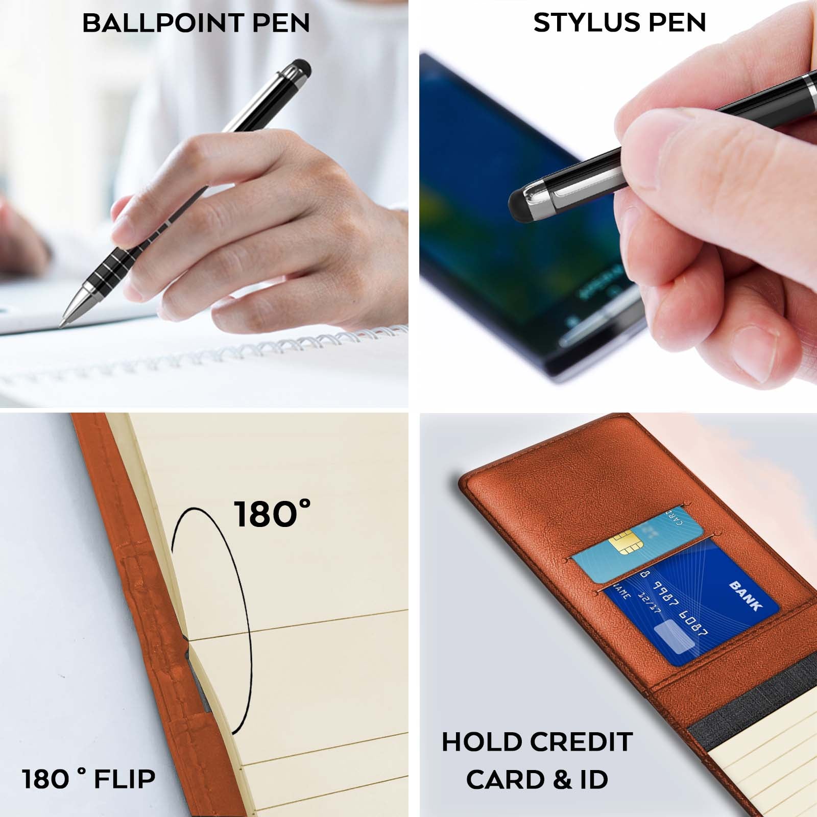 Nicpro Small Notepads Holder Set, 10 Pieces Mini Pocket Notebook PU Leather with 1pcs Metal Pen and 8pcs Lined Memo Book Refills for Meeting, Daily Records, Notes (Brown)