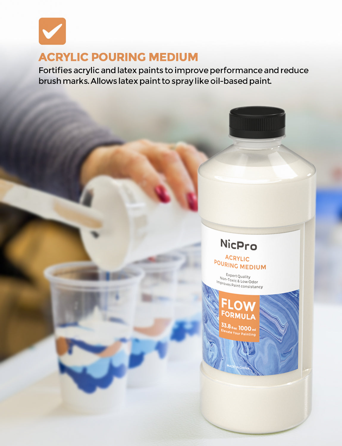 Nicpro 115 Pack Large Volume Acrylic Pouring Art Supplies , 8 Basic Colors 8 oz Acrylic Paints Set, Pouring Medium Starter Kit with Pour Oil, 4 Pack Canvases, Cups, Mixing Sticks, Gloves, Strainers, Brushes for Painting