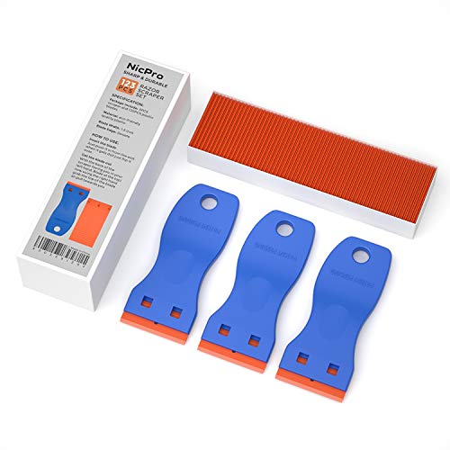 Nicpro 3 PCS Mini Plastic Razor Scraper Tool with 120 PCS Double Edged Razor Blades for Glass, Removing Labels, Stickers and Decals,Window Cleaning