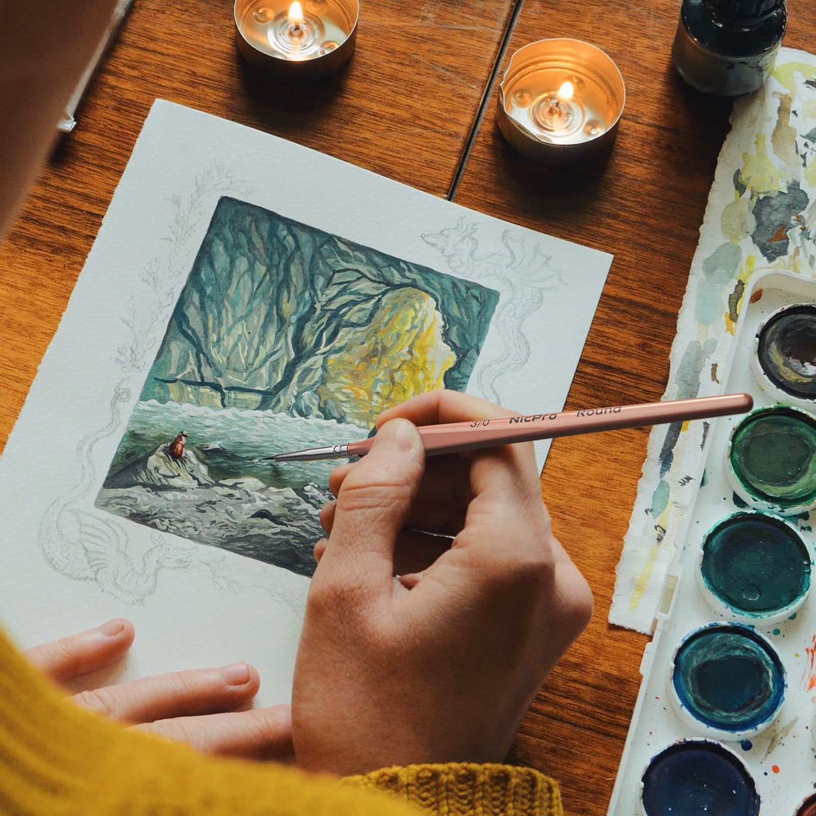 Nicpro 16 PCS Detail Paint Brushes, Small Detail Paint Brush Set Fine Tip Professional Miniature Painting Artist Set for Micro Watercolor Oil Acrylic Craft Models Rock Army Paint by Number for Adult