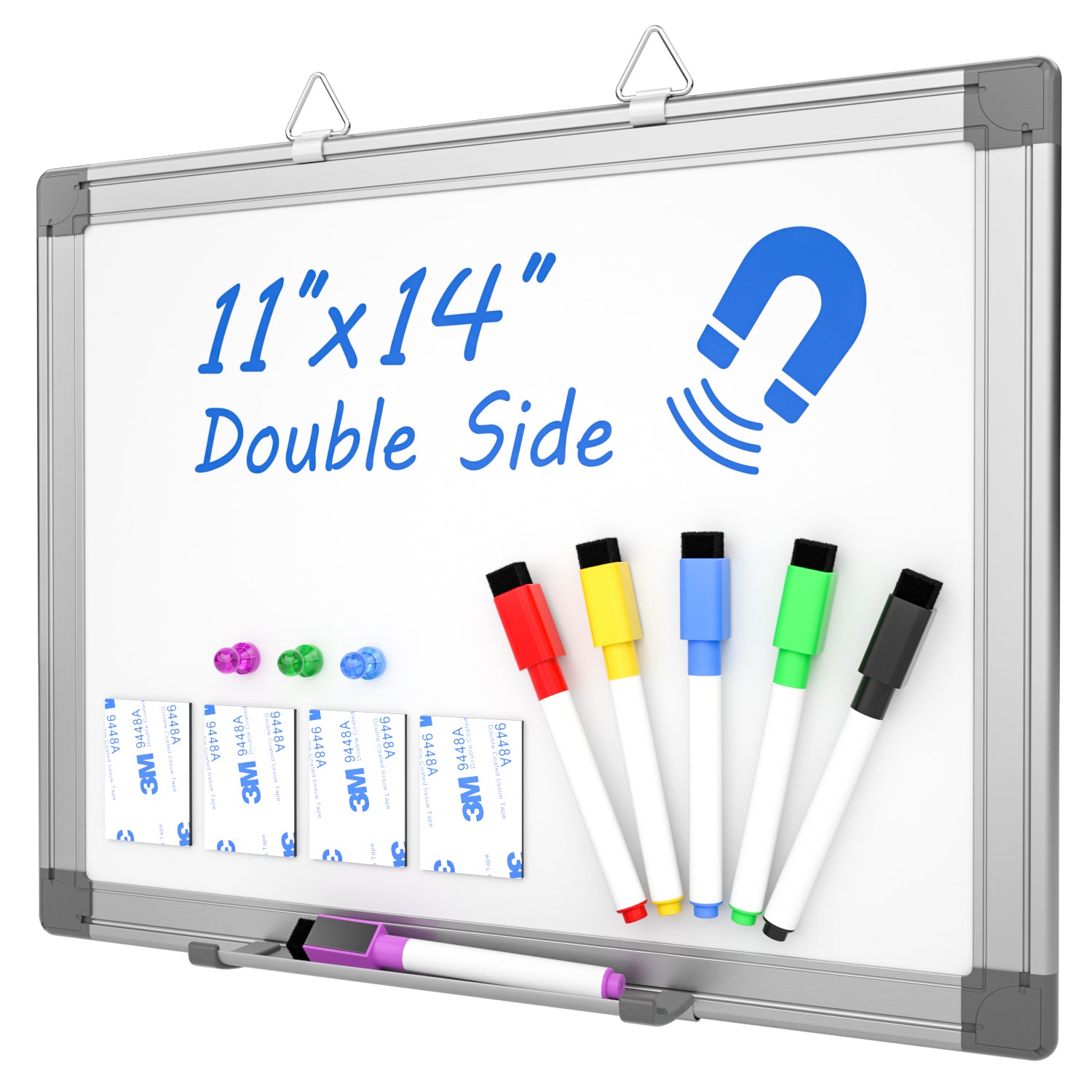 Nicpro 11"×14" Small Magnetic Dry Erase Board Double Sided Portable Aluminum Framed Hanging Whiteboard with 6 Erase Markers 3 Magent