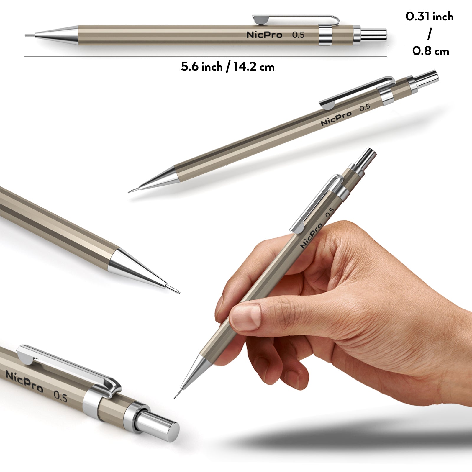 Metal 0.5 mm Mechanical Pencil Set with Case, 2 PCS Nicpro Drafting Pencil with Lead Refill & Erasers for Artist Writing, Drawing Sketching