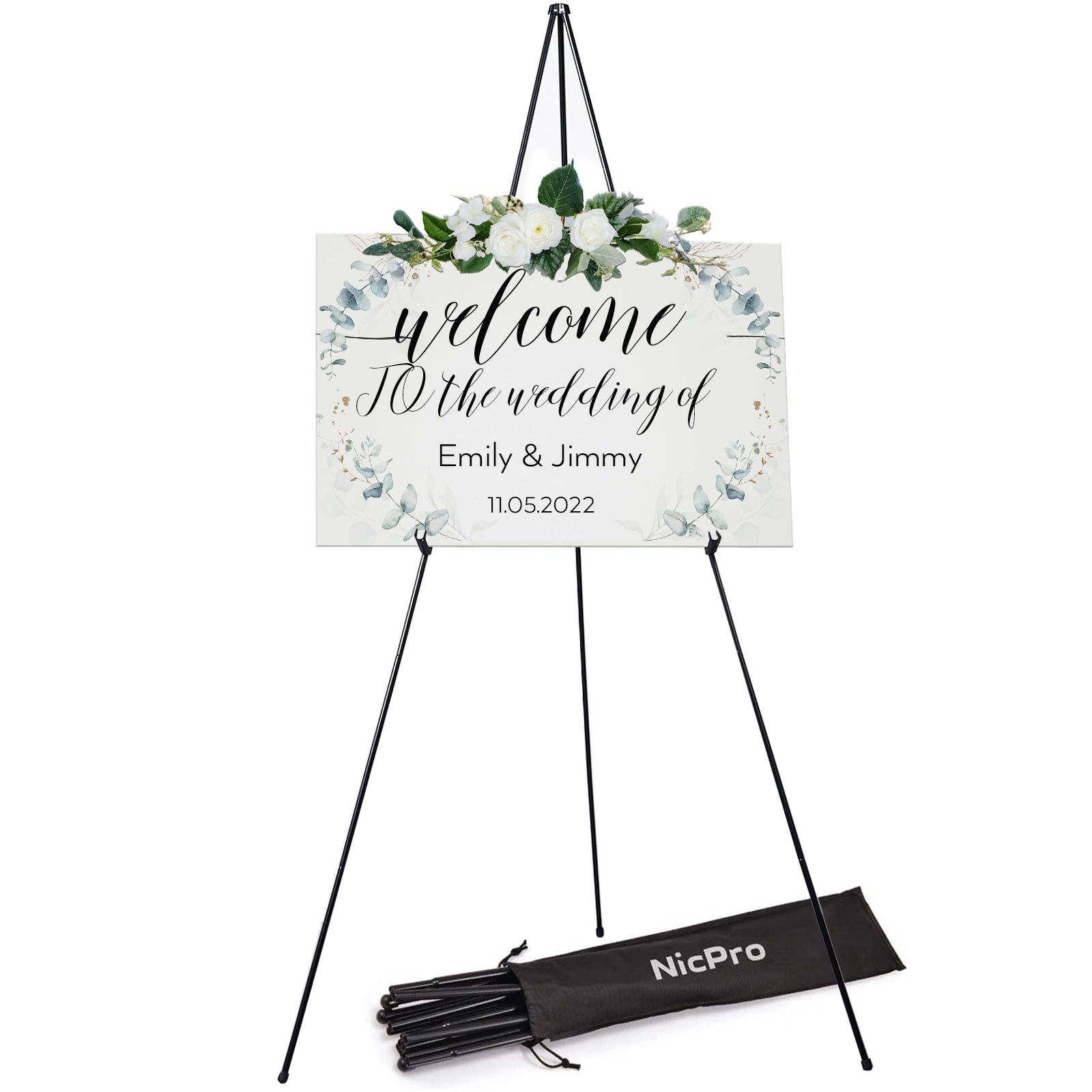 Display Easel Stand for Wedding Sign, 63 Folding Art Easel with Carry Bag,  Portable Tripod for Painting, Posters, Signs, Artwork & Trade Exhibitions