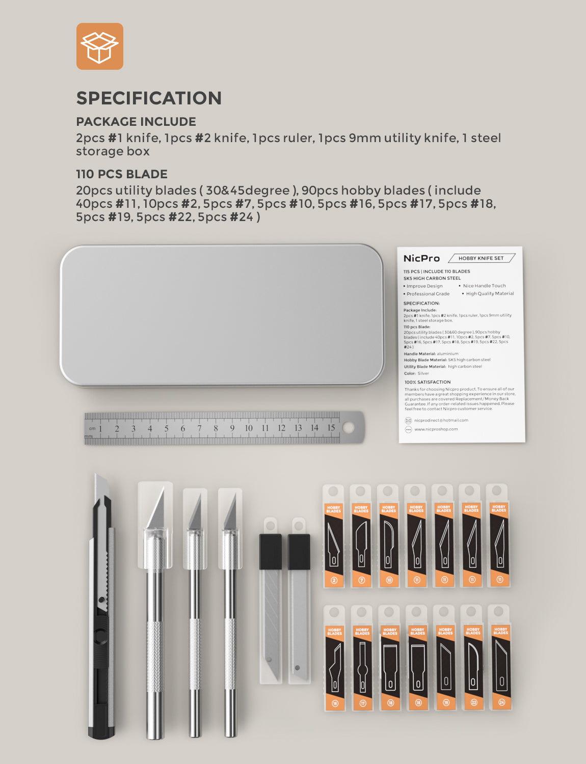 Nicpro 115 PCS Hobby Knife Set with Metal Case, Precision Utility Scalpel Razor Kit With Various Blades,Ruler for Hobby Scrapbooking Leather, Wood, Art Carving, Craft, Sharp Pen Knives