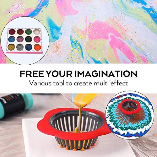 Nicpro 39 Colors Pouring Paint Kit, Ready to Pour Acrylic Paint Supplies With 4pcs Canvas and Wood Slices, Epoxy Resin, Pour Oil, Tool including Brushes, Gloves, Strainer, Cup, Epoxy Resin, Instructions Flow DIY Painting