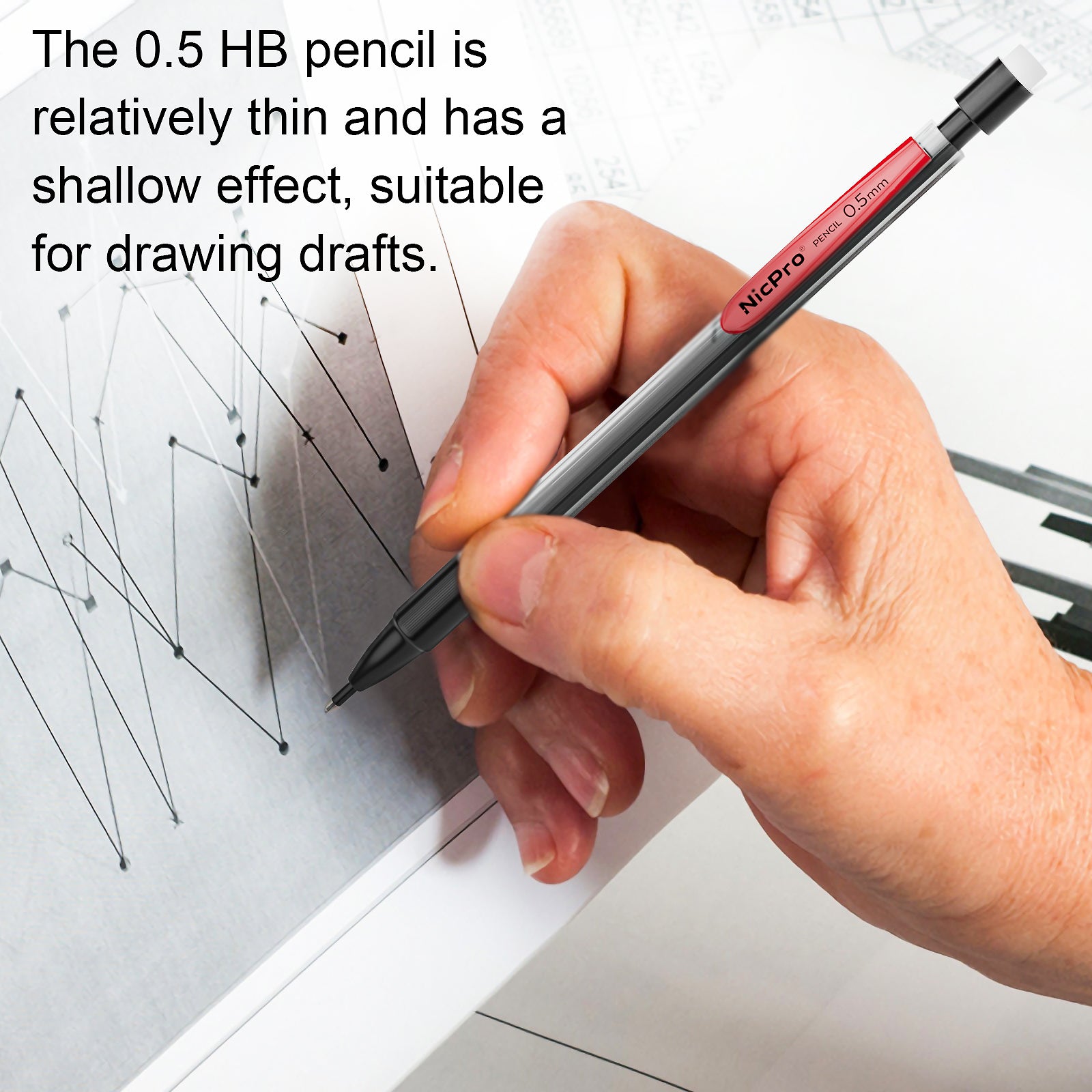 Nicpro 6 PCS 0.5 mm Mechanical Pencil Set, Color Pencil Clips Design Drafting Pencil with HB Lead Refills, 3 Eraser Refills for Student Writing, Drawing, Sketching