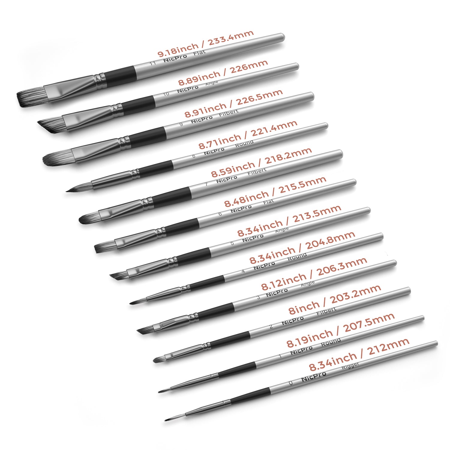 Nicpro 12PCS Acrylic Paint Brushes, Artist Paint Brush Set for Watercolor Oil Gouache Painting Ceramic Face Body Shoes Craft Model, Kid & Adult Art Paint Brushes, Nylon Hair