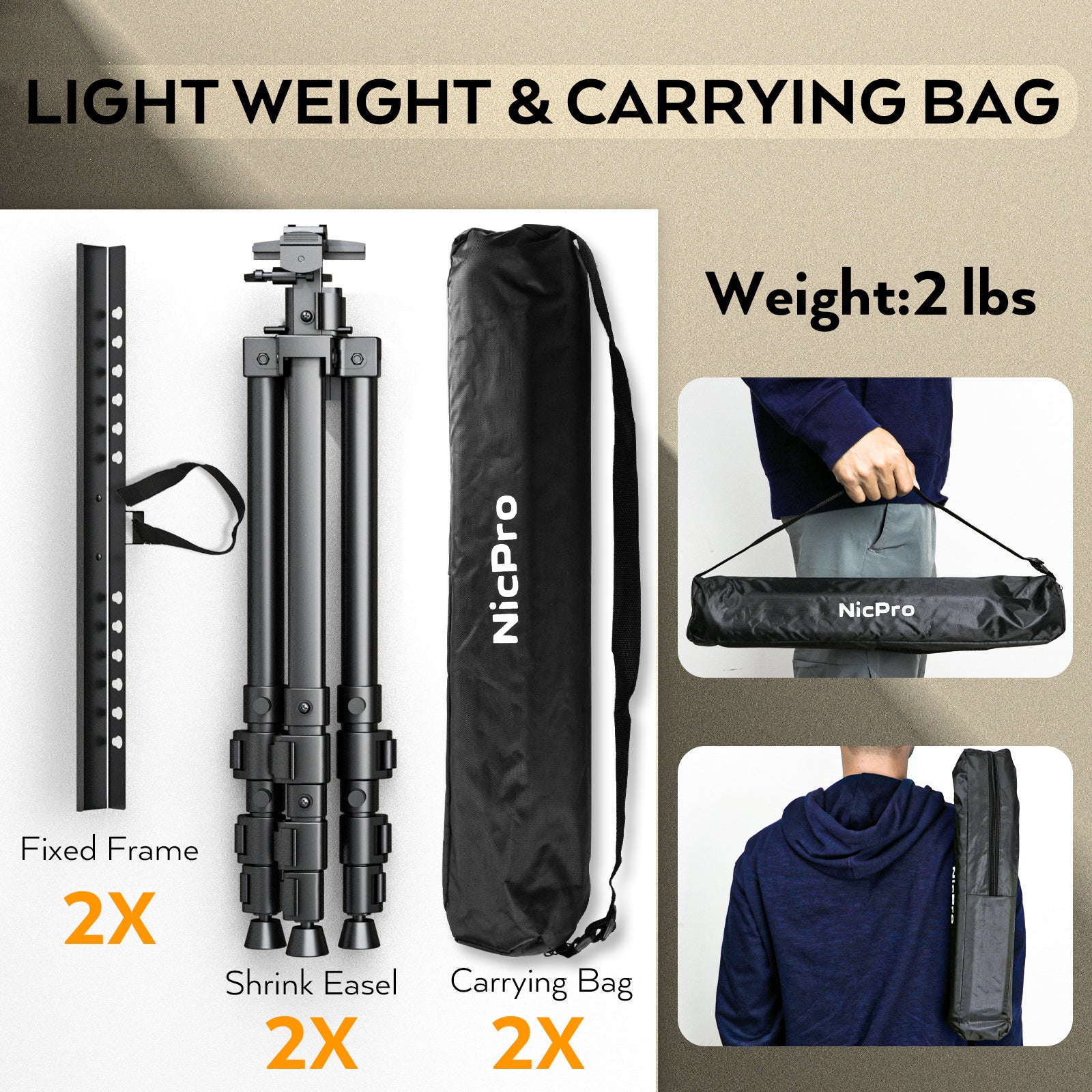 Nicpro 2 Pack Artist Easel Stand, Adjustable Height 17" to 63" Aluminum Metal Tripod Easel for Table Top & Floor, Painting Easel for Display, Posters, Signs Artwork & Trade Exhibitions with Bag- Black