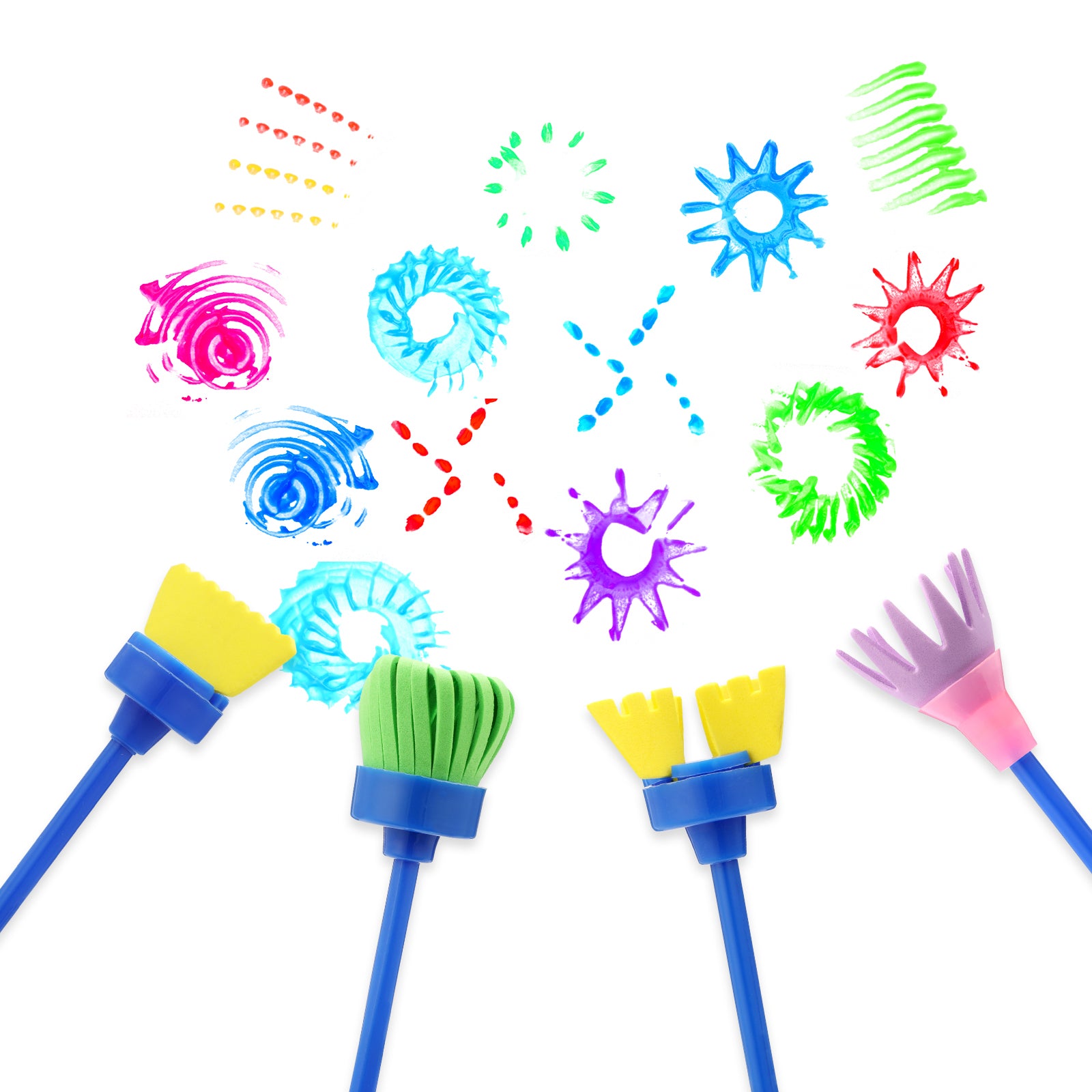 Nicpro 60 Pack Creations Washable Paint Set for Kids, 12 Colors Art Tempera Paint, Sponge Brushes and Stamps, Smock,Palette,Paper Pad Toddler Finger Painting Supplies Kit