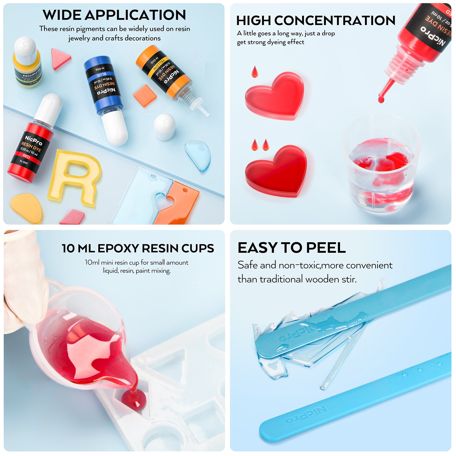 Nicpro 16 oz Epoxy Resin Kit Supplies with 15 Colors Liquid Resin Pigment Dye, Silicone Sticks,Mat, Measuring Cups, Gloves for Art, Crafts, Tumblers & Jewelry Making, Molds, Coating