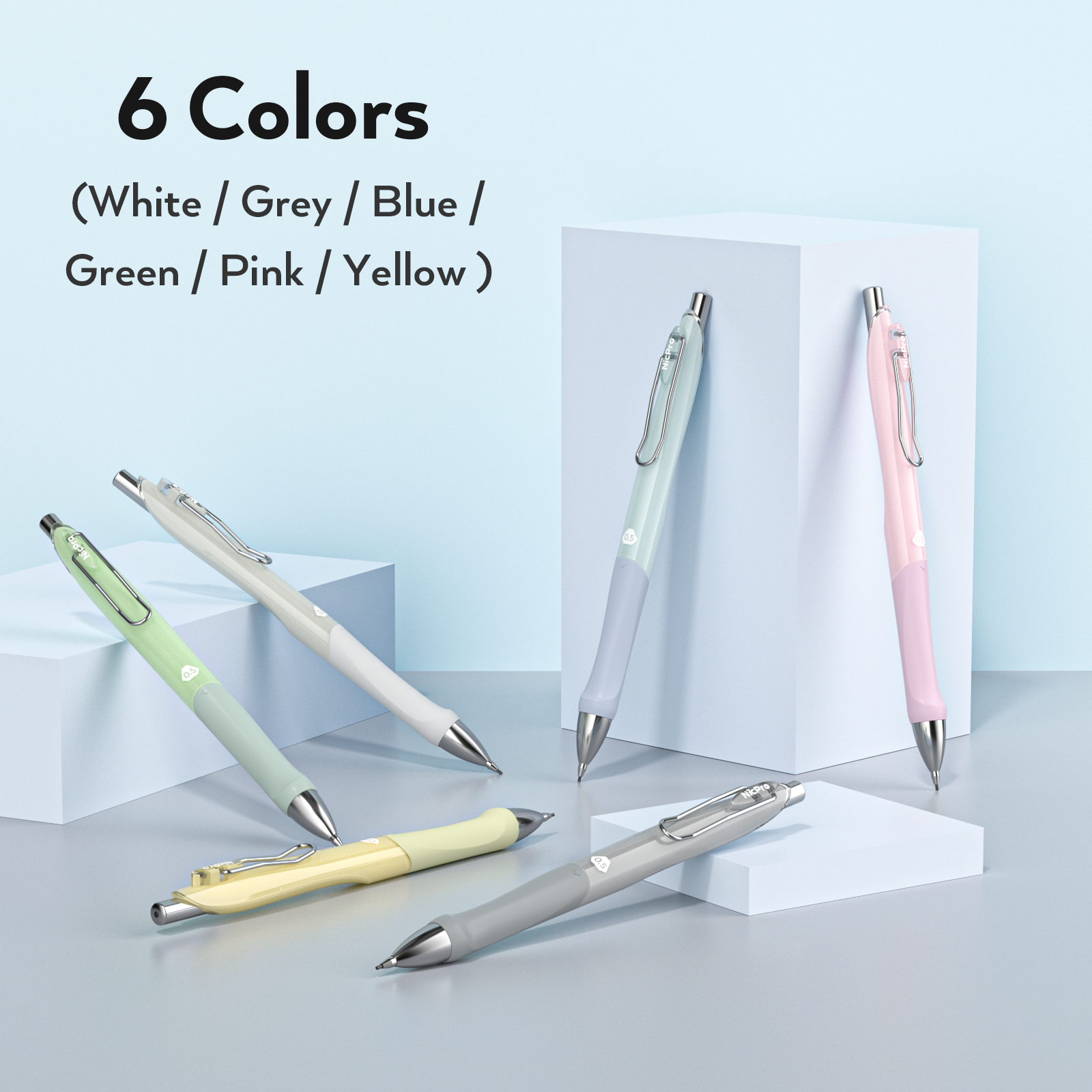 Nicpro 6 Colors Pastel Mechanical Pencil 0.5 mm for School, Artist, Student Writing, Drawing, Drafting, Sketching with Great Grip, HB Lead Refills, Erasers, Eraser Refills | Come with Plastic Case