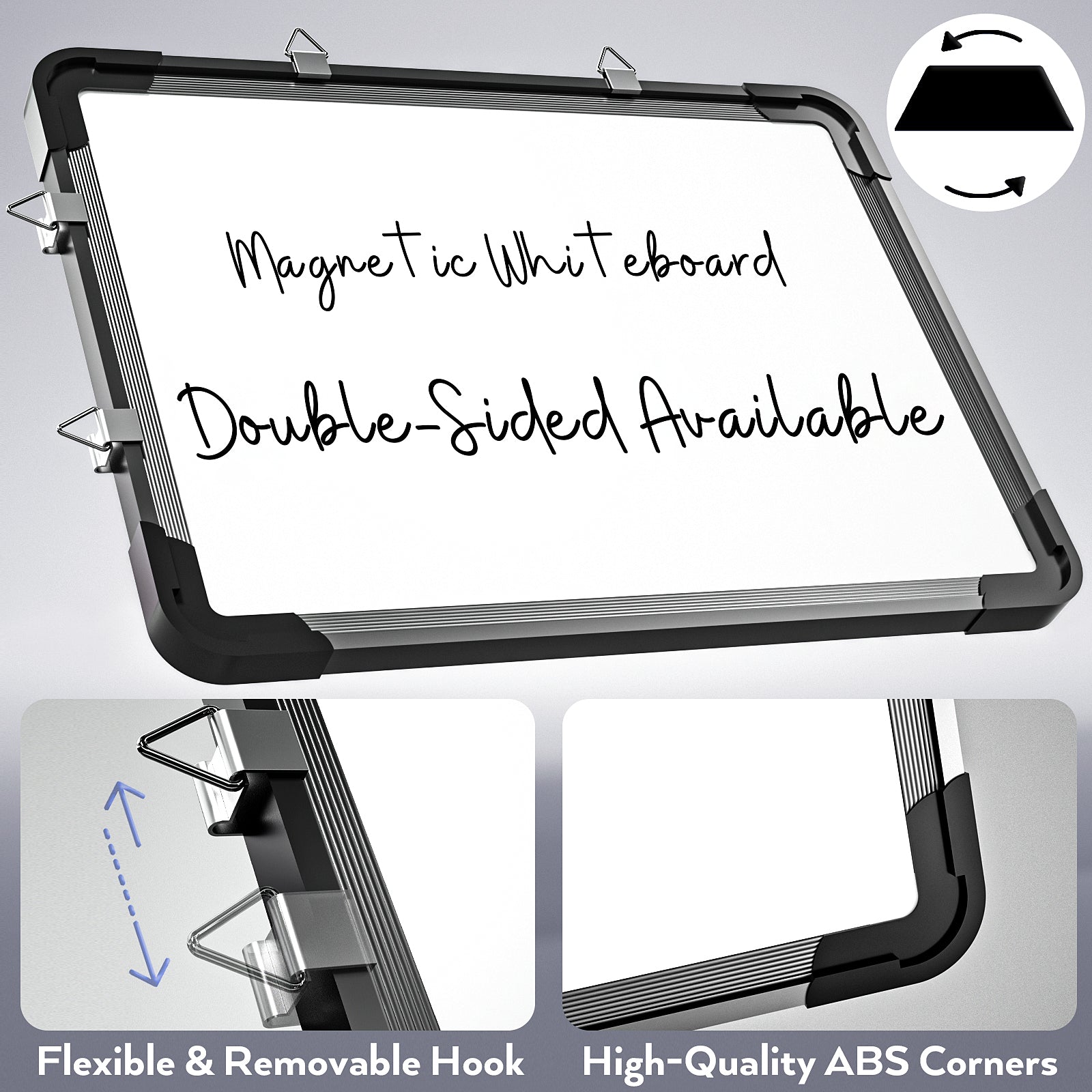 Nicpro Dry Erase Whiteboard Hanging, 12 x 16 inch Double Sided Large Magnetic Wall White Board with 8 Pens, 1 Eraser, 4 Magnets, Portable White Board for Kids Memo to Do List Students School (Black)