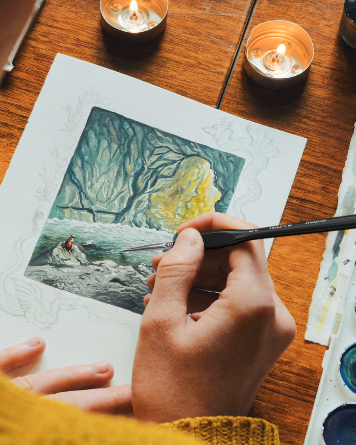 Nicpro Detail Paint Brushes 5 PCS Fine Tip 000 Professional Miniature Painting Kit Round 3/0 Art Brush Black for Micro Watercolor Oil Acrylic Craft Models Rock Army Painting