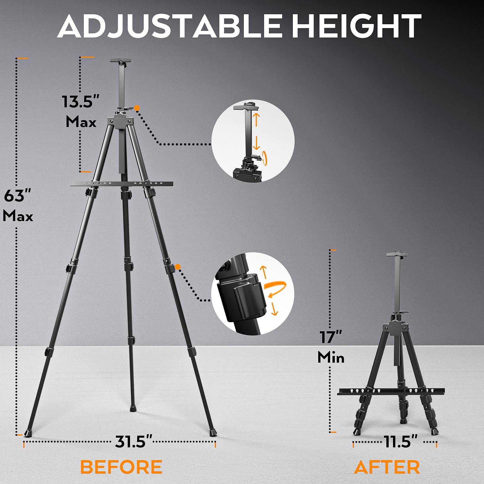 Nicpro 2 Pack Artist Easel Stand, Adjustable Height 17" to 63" Aluminum Metal Tripod Easel for Table Top & Floor, Painting Easel for Display, Posters, Signs Artwork & Trade Exhibitions with Bag- Black