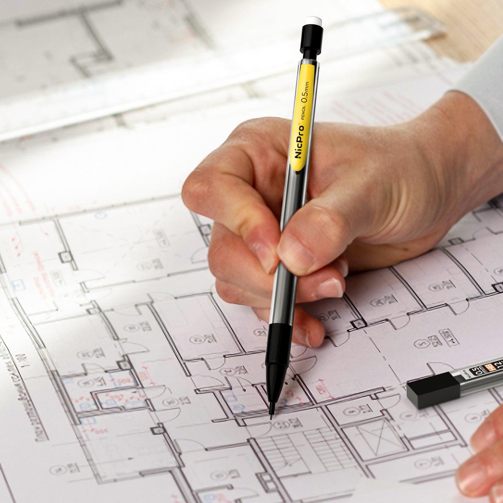 Nicpro 6 PCS 0.5 mm Mechanical Pencil Set, Color Pencil Clips Design Drafting Pencil with HB Lead Refills, 3 Eraser Refills for Student Writing, Drawing, Sketching