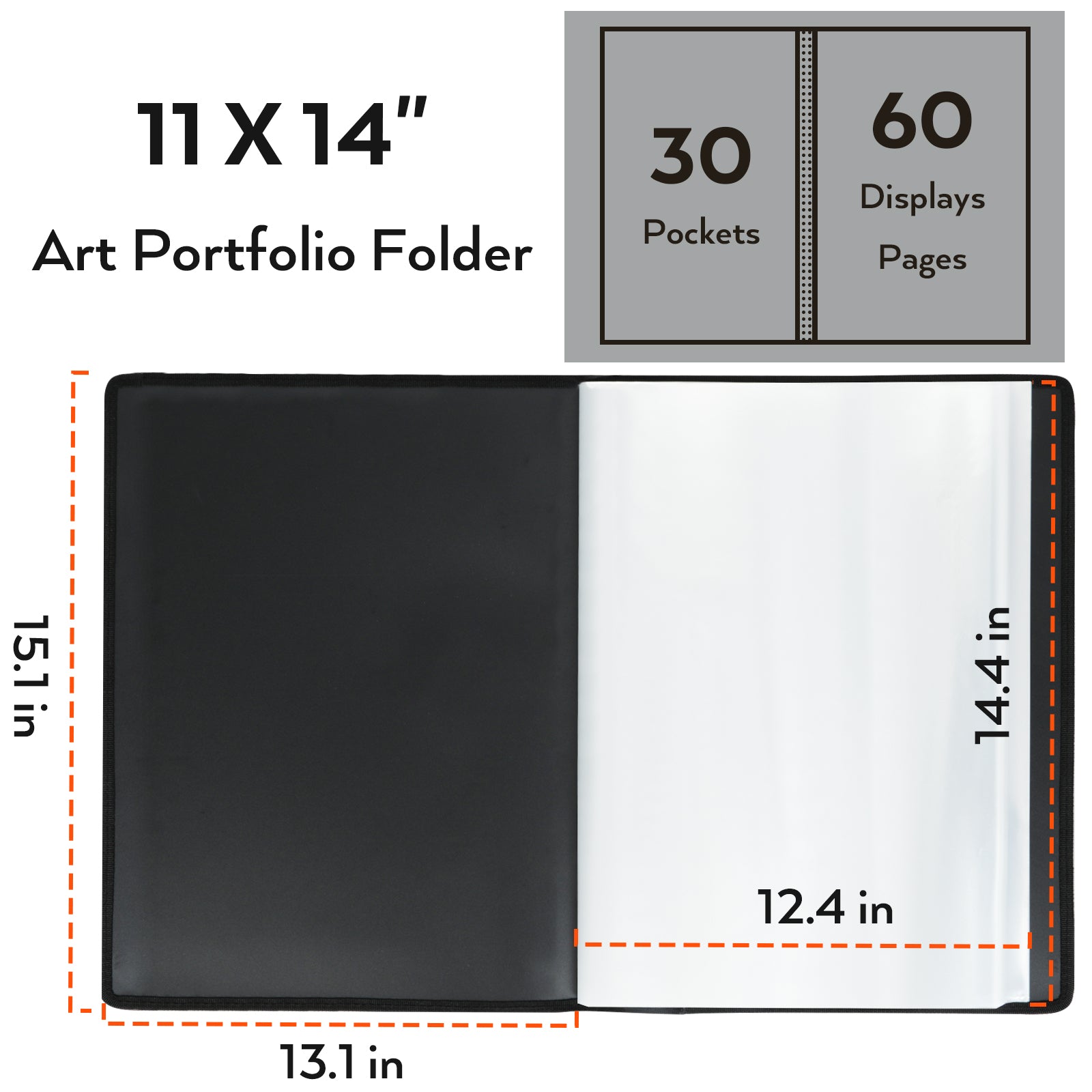 Nicpro 11x14" Art Portfolio Folder, 30 Pockets Display 60 Pages Art Painting Portfolio Binder with Clear Plastic Sleeves, Presentation Storage Book for Kids & Artists Artwork Drawing - (Black)