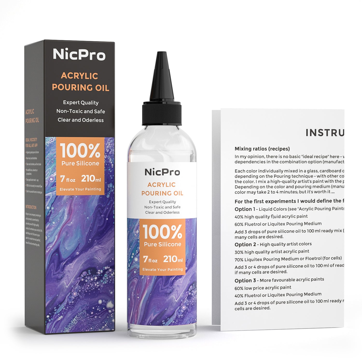 Nicpro Acrylic Pour Oil for Art, Pour Medium 7 oz.100% Silicone Liquid Pouring Supplies Compatible with All Acrylic or Watercolor Paints