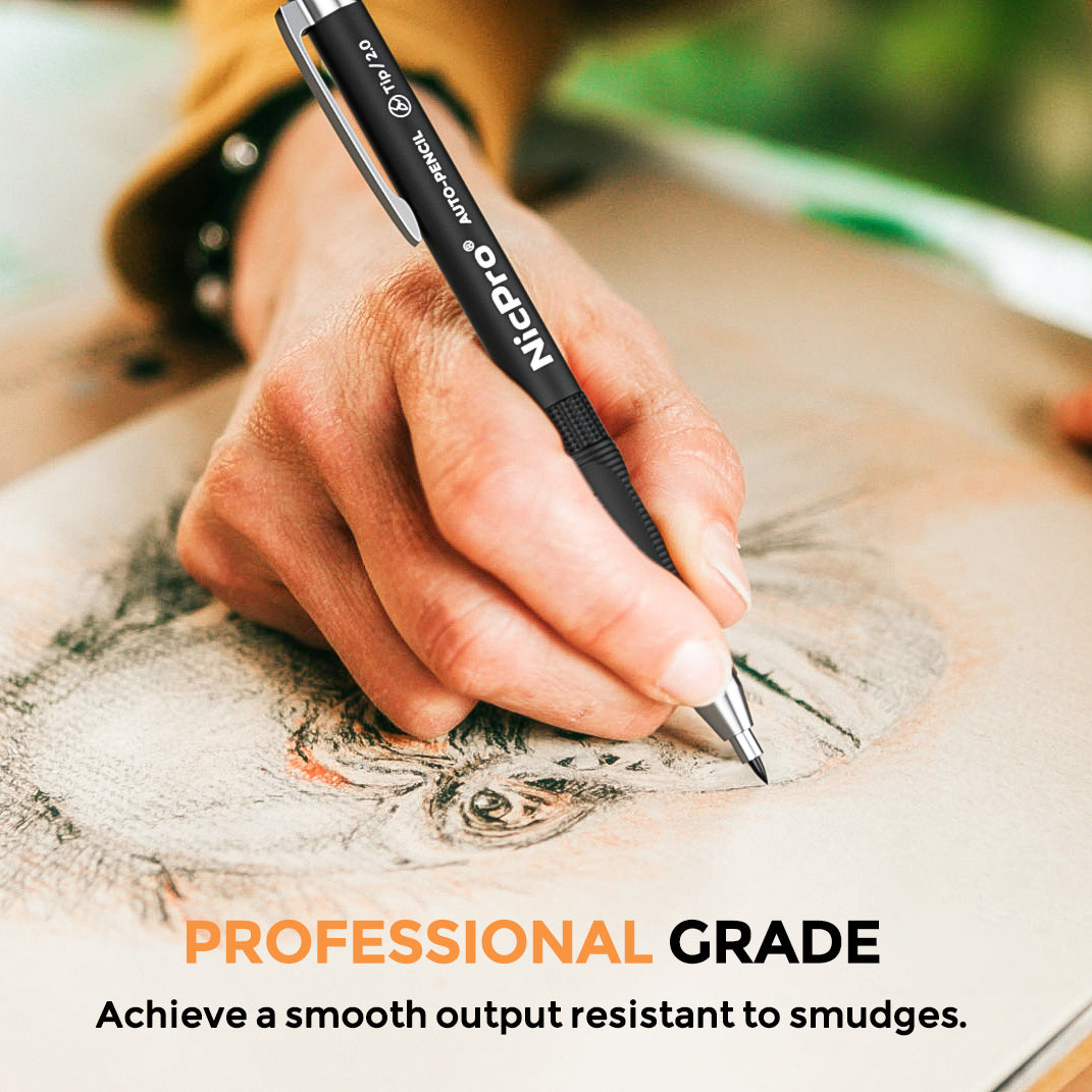 Nicpro 2.0 mm Mechanical Pencil Set, 9 Artist Carpenters Drafting Clutch Pencil for Drawing Writing Crafting Art Sketching with Colors HB & 2B Refill, Eraser, Sharpener, Propelling Lead Holder