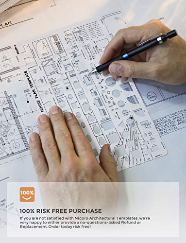 Nicpro Plastic Drafting Tools Architectural Templates, 3 PSC Geometry Template Supplies for CAD Drawing House Plan Furniture Kitchen, Building, Interior Design Tools Ruler Shapes