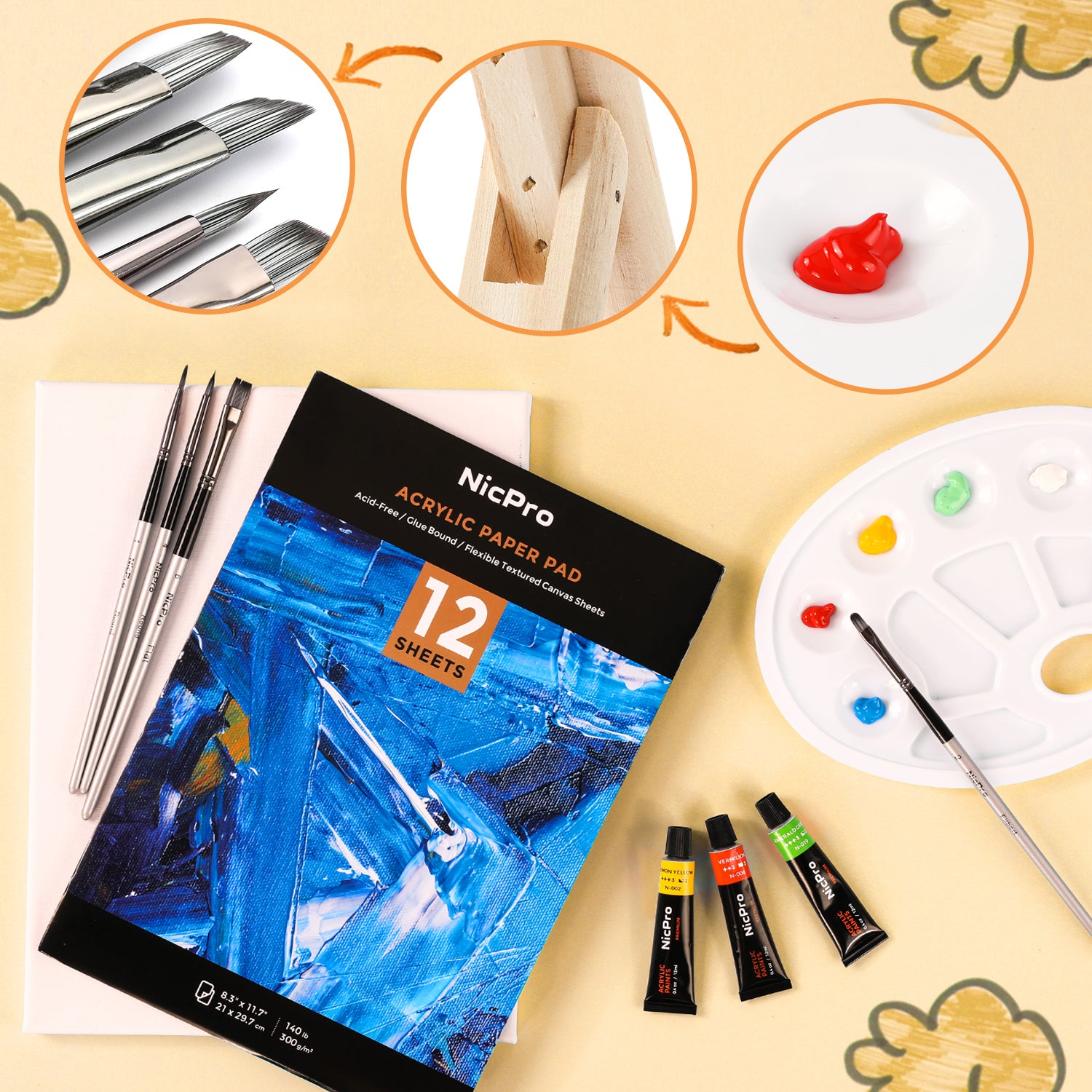 Nicpro Kid Art Set, 24 Colors Acrylic Paint,Complete Painting Supplies Kit for Boy & Girls Gift with Canvas, Smock, Painting Pad, Mixing Knives, Easel, Sponge, Mixing Tray