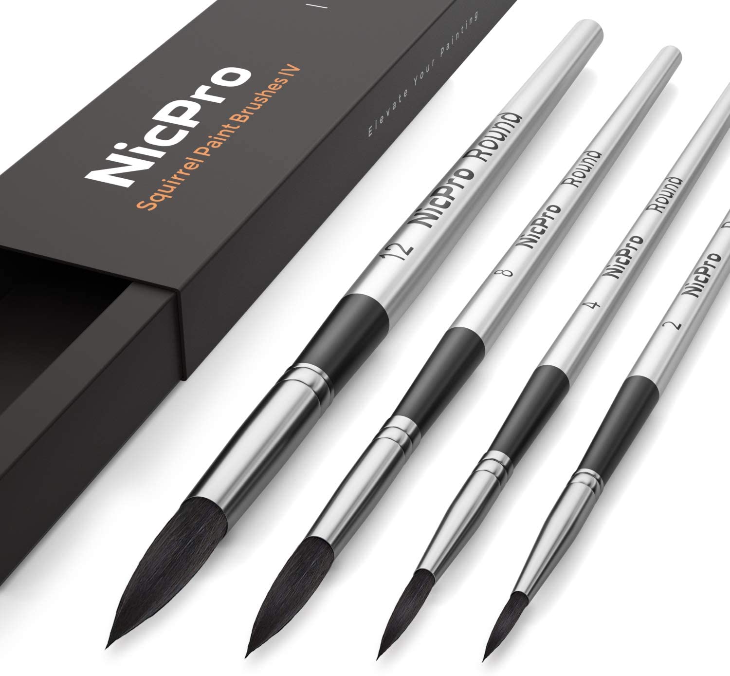 Nicpro 4 PCS Squirrel Watercolor Paint Brush Set, Professional Nature Hair Artist Mop Paint Brushes Round for Water Color , Acrylic Detail Painting