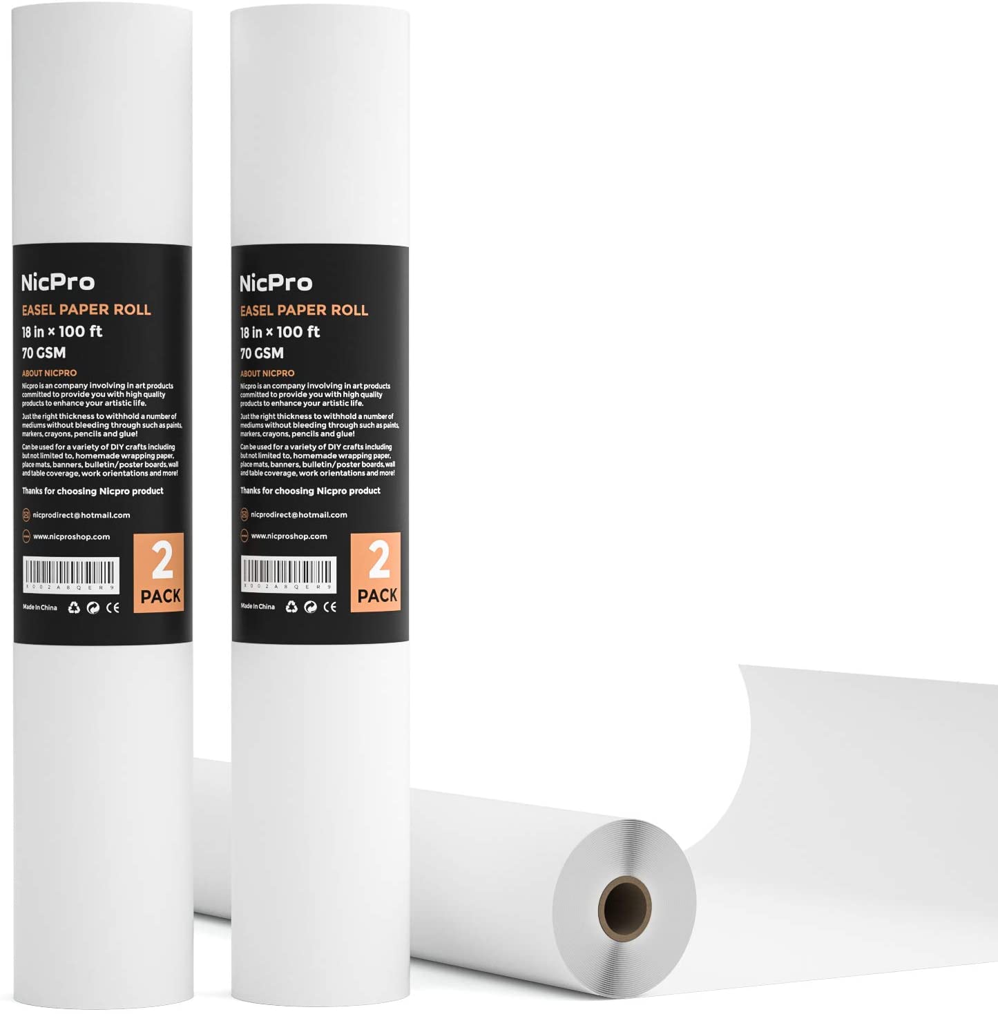 Nicpro Kid Easel Paper Roll 2 Pack 18-Inch, 100 Foot White for Toddlers Craft Activity Finger Painting Multi Drawing