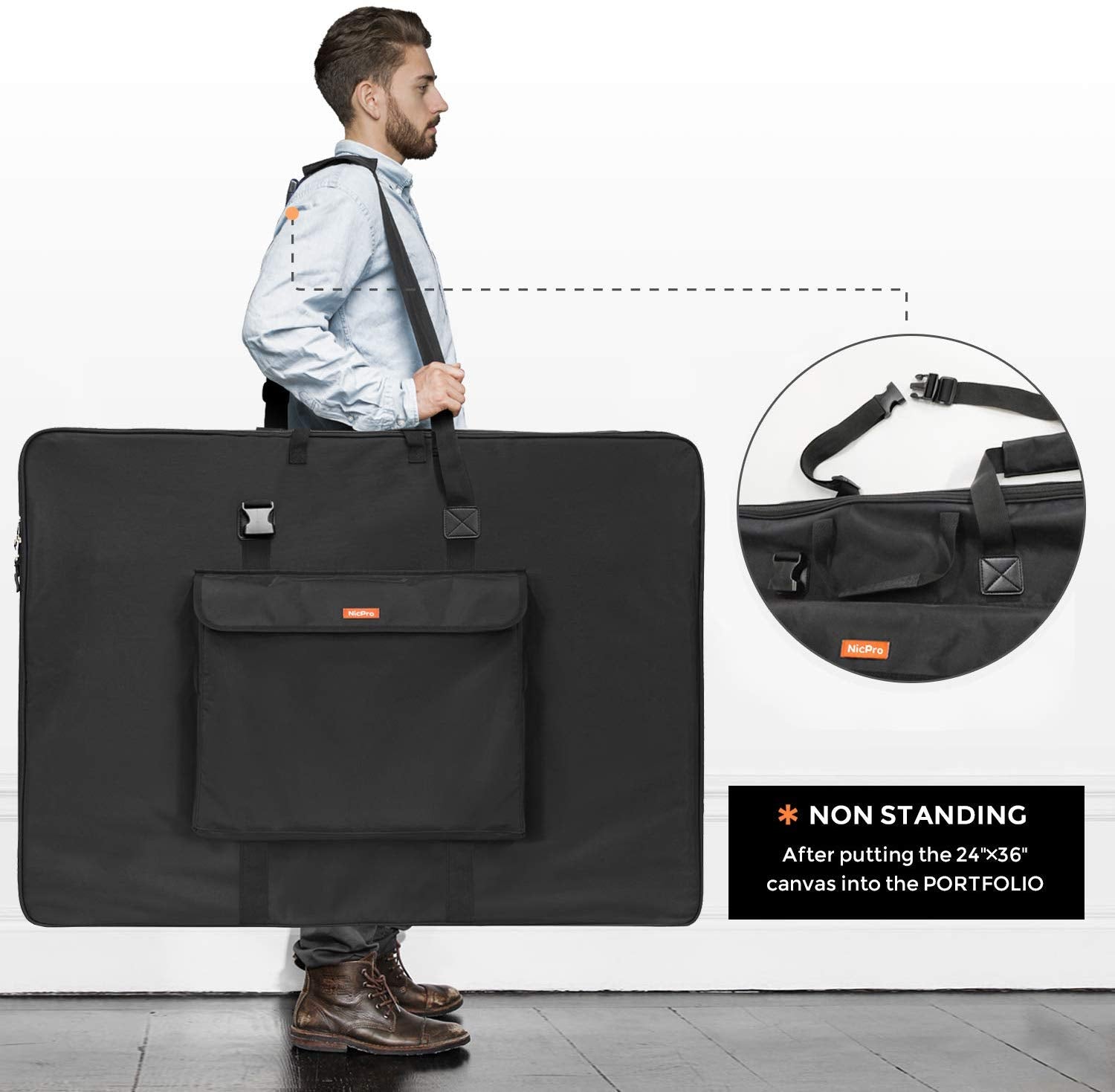Nicpro Art Portfolio Bag 24 x 36 Inches Waterproof Artist Carrying Bag Soft Sided with Strap,Storage for Artwork Sketch Drawing Photography