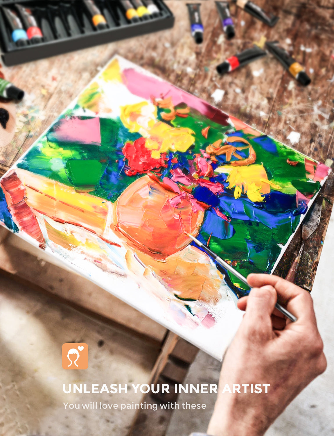 Nicpro Beginner Acrylic Paint Set, 24 Rich Pigment Colors (12ml) 12 Brushes, Wooden Easel, 4 Pack Canvas Panel, Paint Tray, Color Wheel, Painting Art Supplies for Artist Adult, Student & Kid