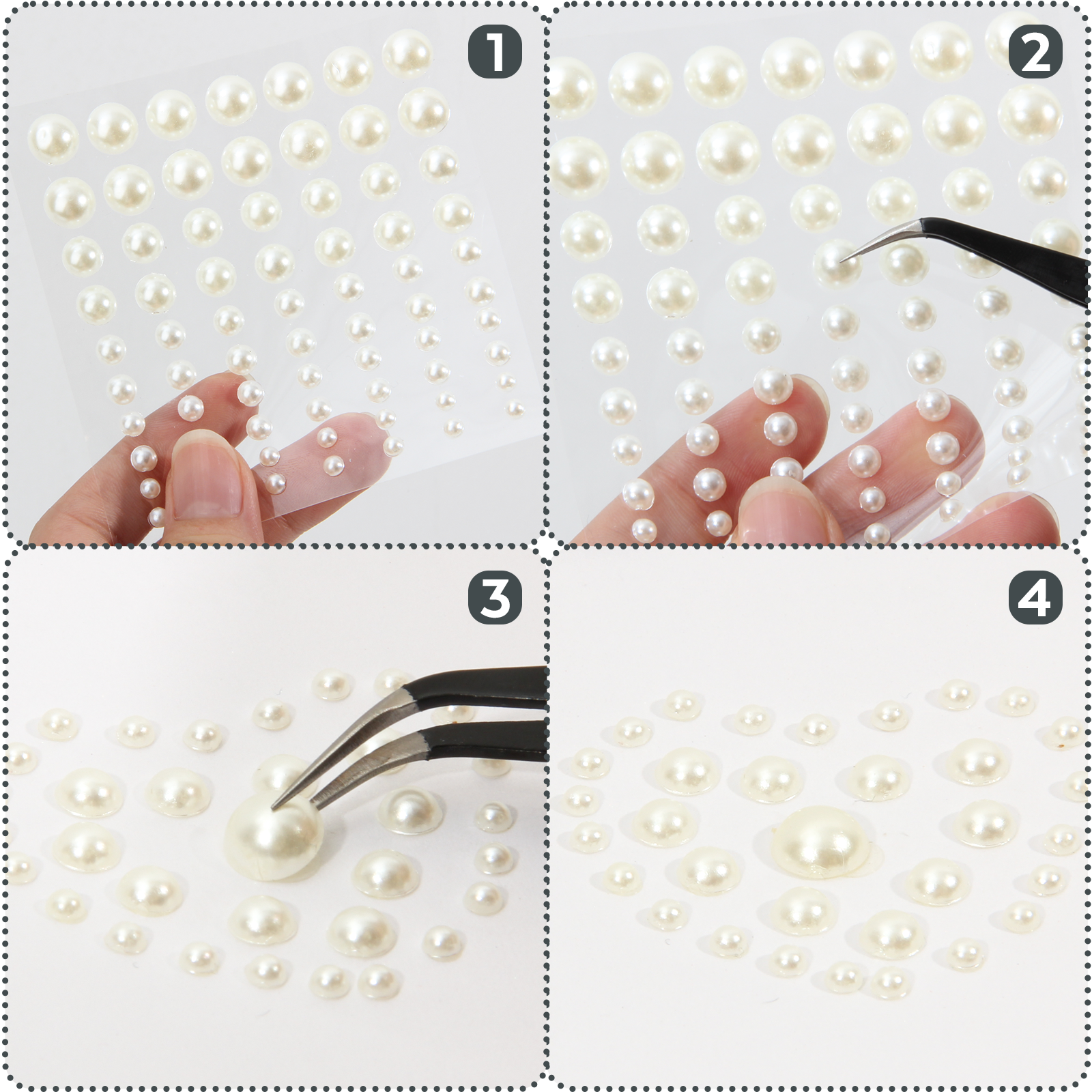 1050 PCS Pearl Stickers Self Adhesive,Nicpro 5 Size Stick On Makeup Pearl Gem Jewels Decor for Face, Body, Nail, Hair, Phone Art Craft Scrapbooking Embellishments, Size 4mm/5mm/6mm/8mm/10mm