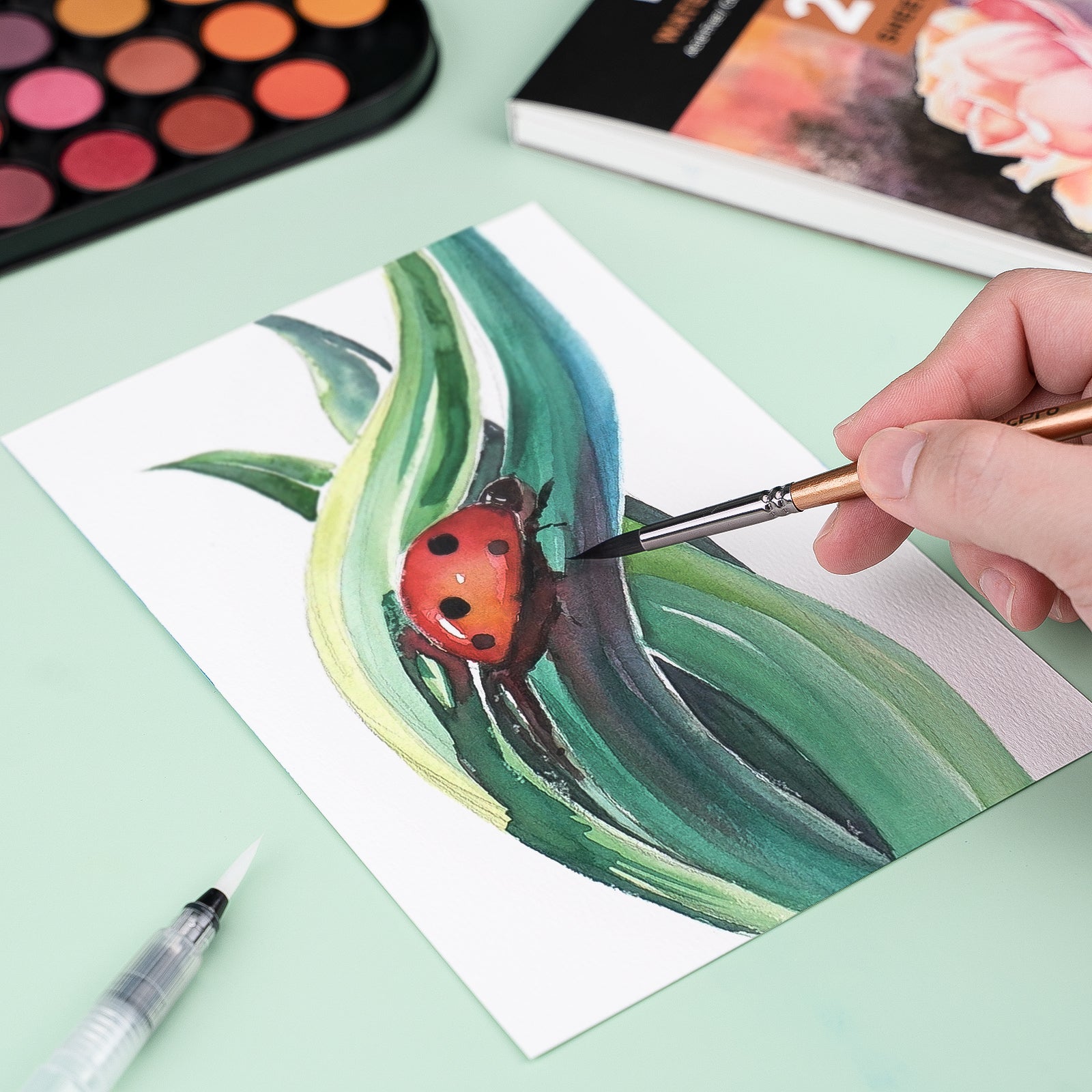 Nicpro Watercolor Paint Set, 48 Water Colors Kit with 3 Squirrel Brushes, Palette, Watercolor Pen, Non-Toxic Painting Supplies for Kids, Adults, Students, Beginners and Artists