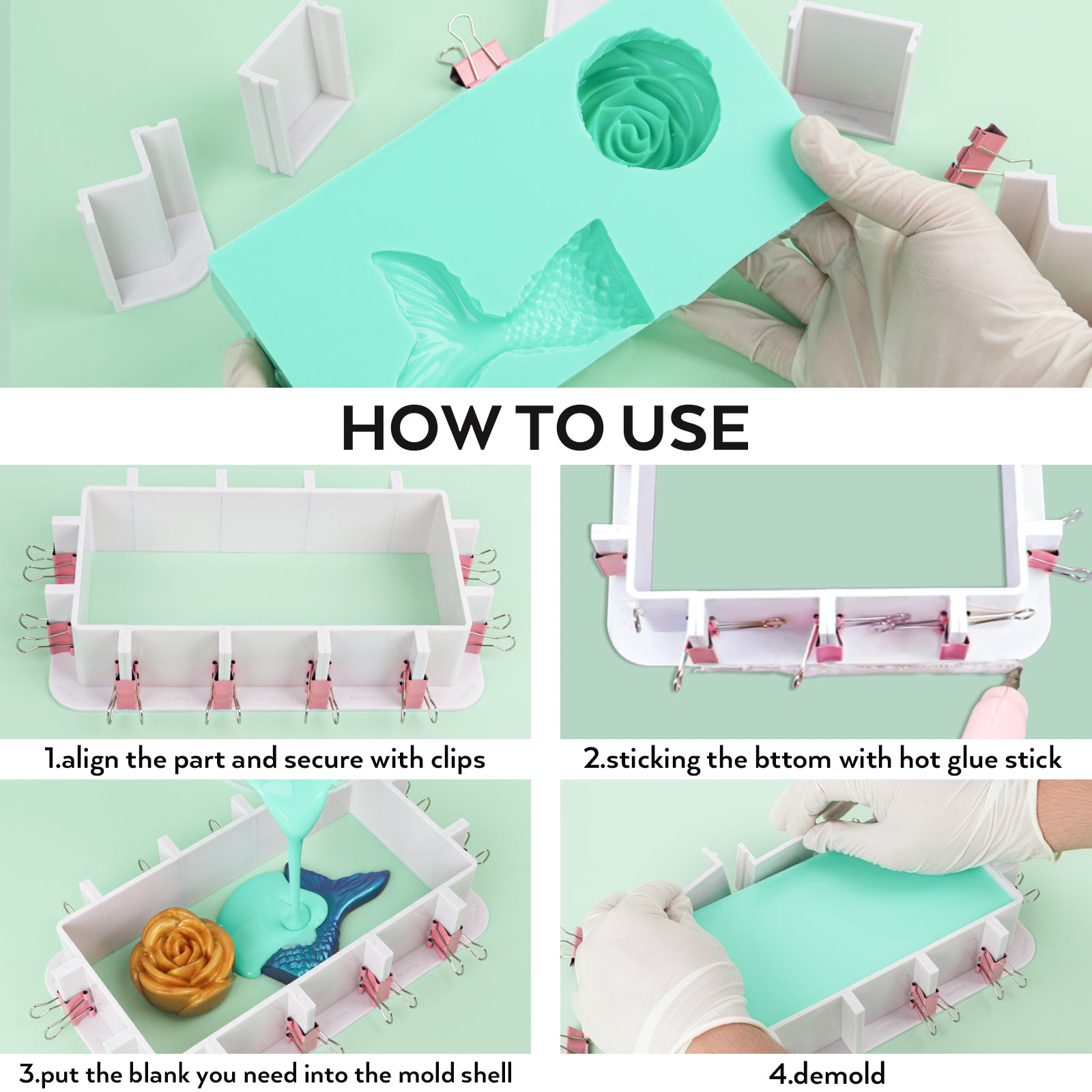 Nicpro Adjustable Molds Housing for Silicone Mold Making, Reusable Plastic Housing Frame Mold Making Silicone Rubber, for DIY Resin Molds, Soap Molds, Candle Molds with Binder Clips, Double-Sided Tape
