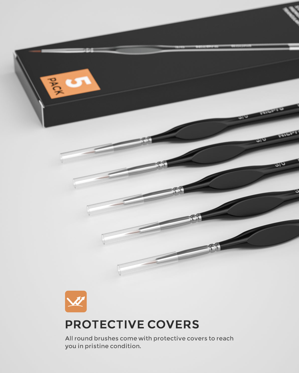 Nicpro Detail Paint Brushes 5 PCS Fine Tip 000 Professional Miniature Painting Kit Round 3/0 Art Brush Black for Micro Watercolor Oil Acrylic Craft Models Rock Army Painting