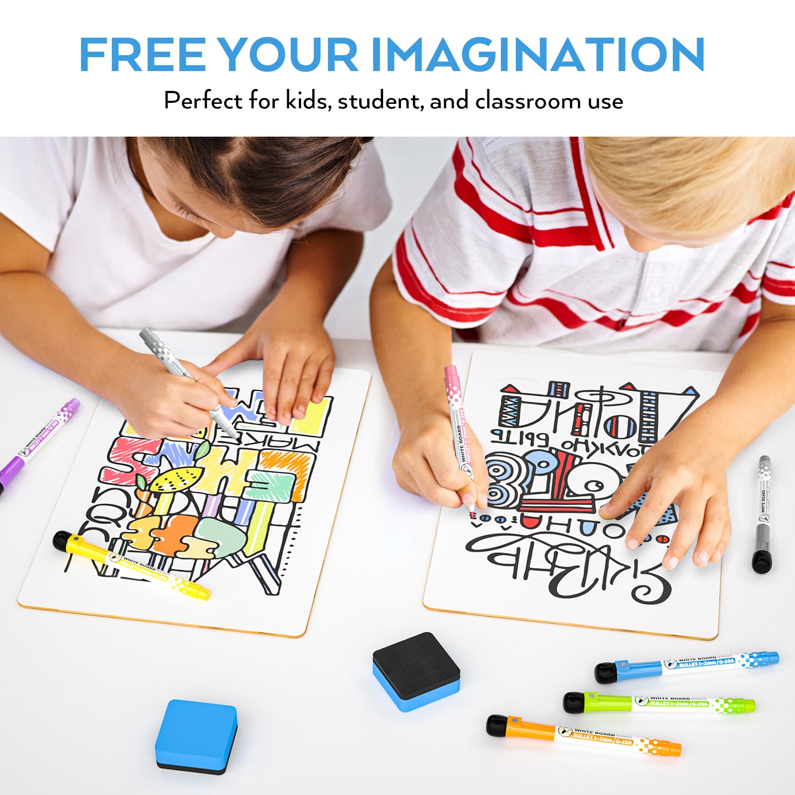 Nicpro 2 Pack Dry Erase Lap Board 9 x 12 Inches Double Sided Lapboard Bulk with 8 Water-Based Pens 2 Eraser, Learning Whiteboard Portable Drawing Board for Kid Student and Classroom Use