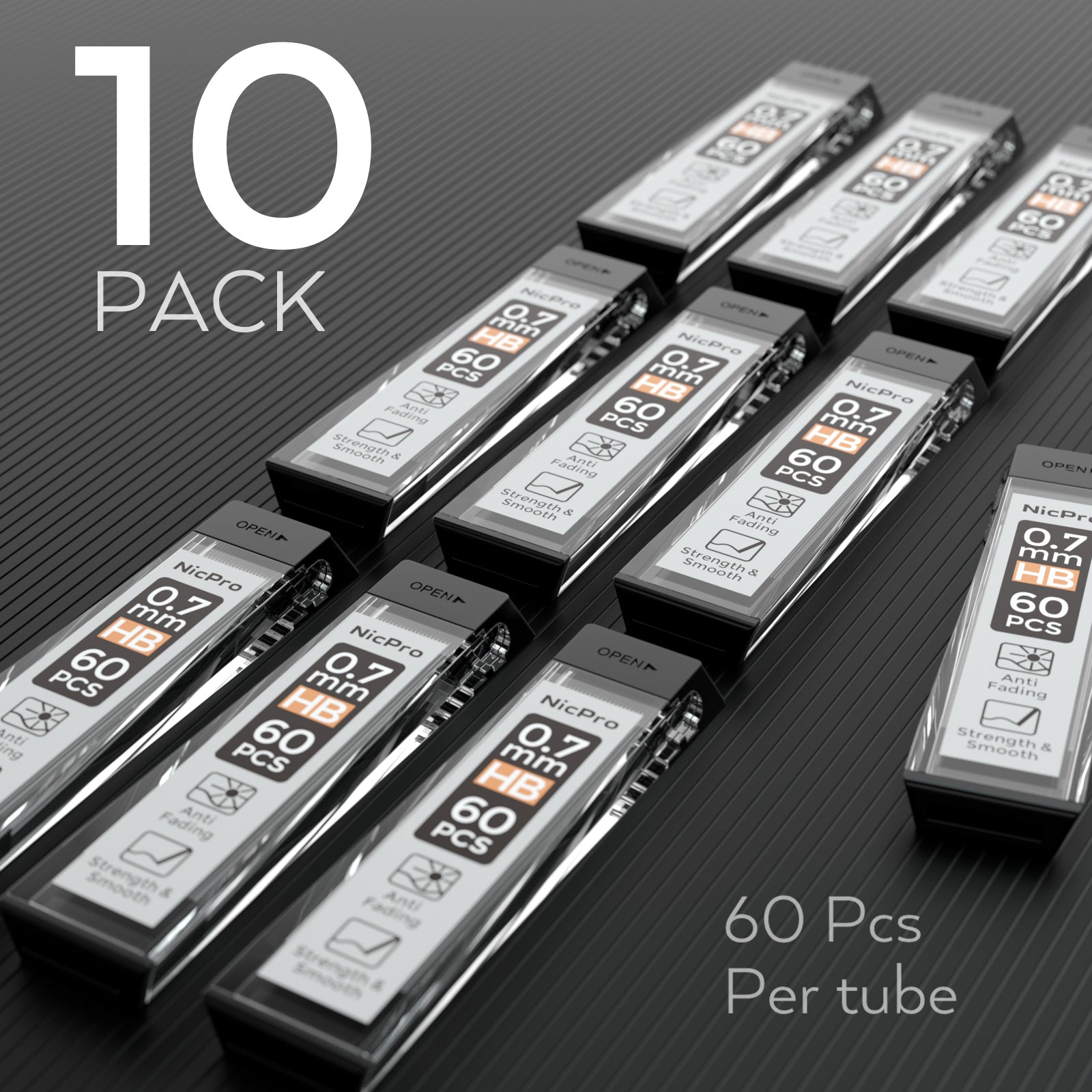 Nicpro 600 PCS Lead Refills 0.7mm HB #2 Break Resistant Mechanical Pencil Refills 0.7 mm, 60 Pack Per Tube, 10 Tubes