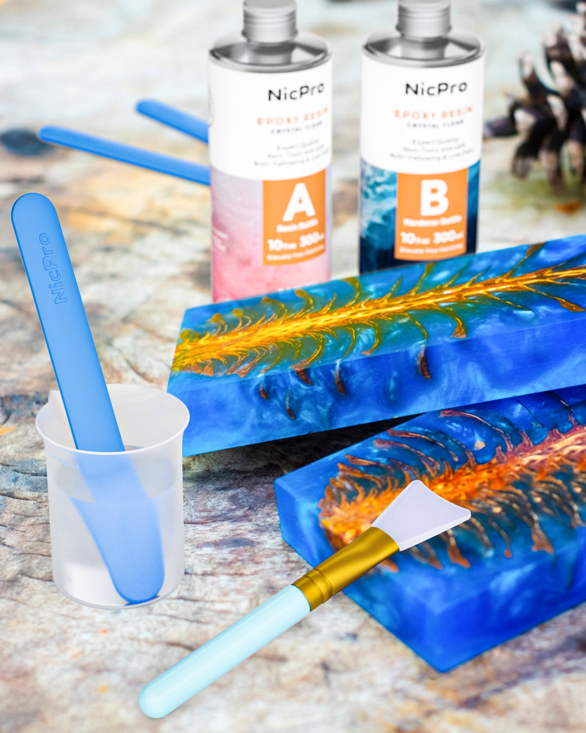 Complete Silicone Resin Measuring Cups Tool Kit- Reusable Nicpro 250 & 100 ml Measure Cups, Resin Mat, Silicone Popsicle Sticks, Brushes, Pipettes, Gloves for Epoxy Resin Mixing, Molds, Jewelry Making