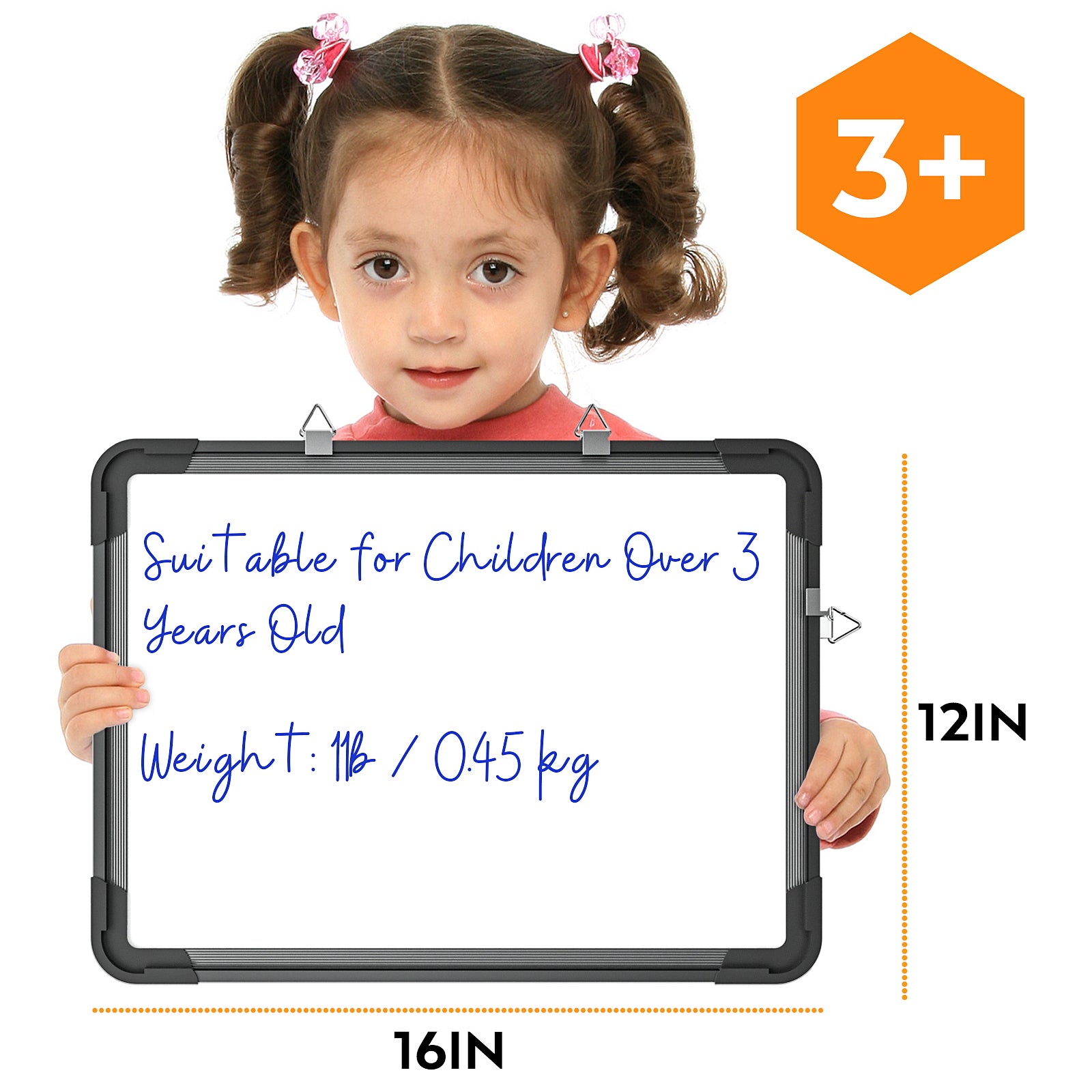 Nicpro Dry Erase Whiteboard Hanging, 12 x 16 inch Double Sided Large Magnetic Wall White Board with 8 Pens, 1 Eraser, 4 Magnets, Portable White Board for Kids Memo to Do List Students School (Black)