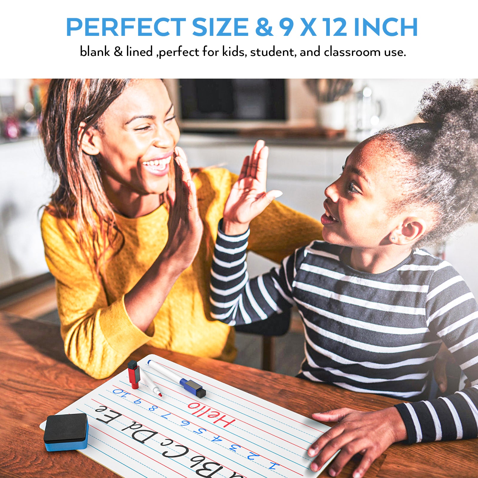Nicpro 6 Pack Dry Erase Lap Board Set 9 x 12 Inch Double Sided Lined & Blank Lapboard Ruled With 18 Water-based Pens 6 Eraser
