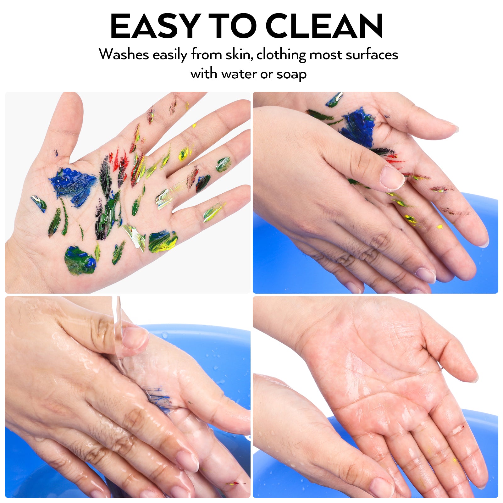 Nicpro 60 Pack Creations Washable Paint Set for Kids, 12 Colors Art Tempera Paint, Sponge Brushes and Stamps, Smock,Palette,Paper Pad Toddler Finger Painting Supplies Kit