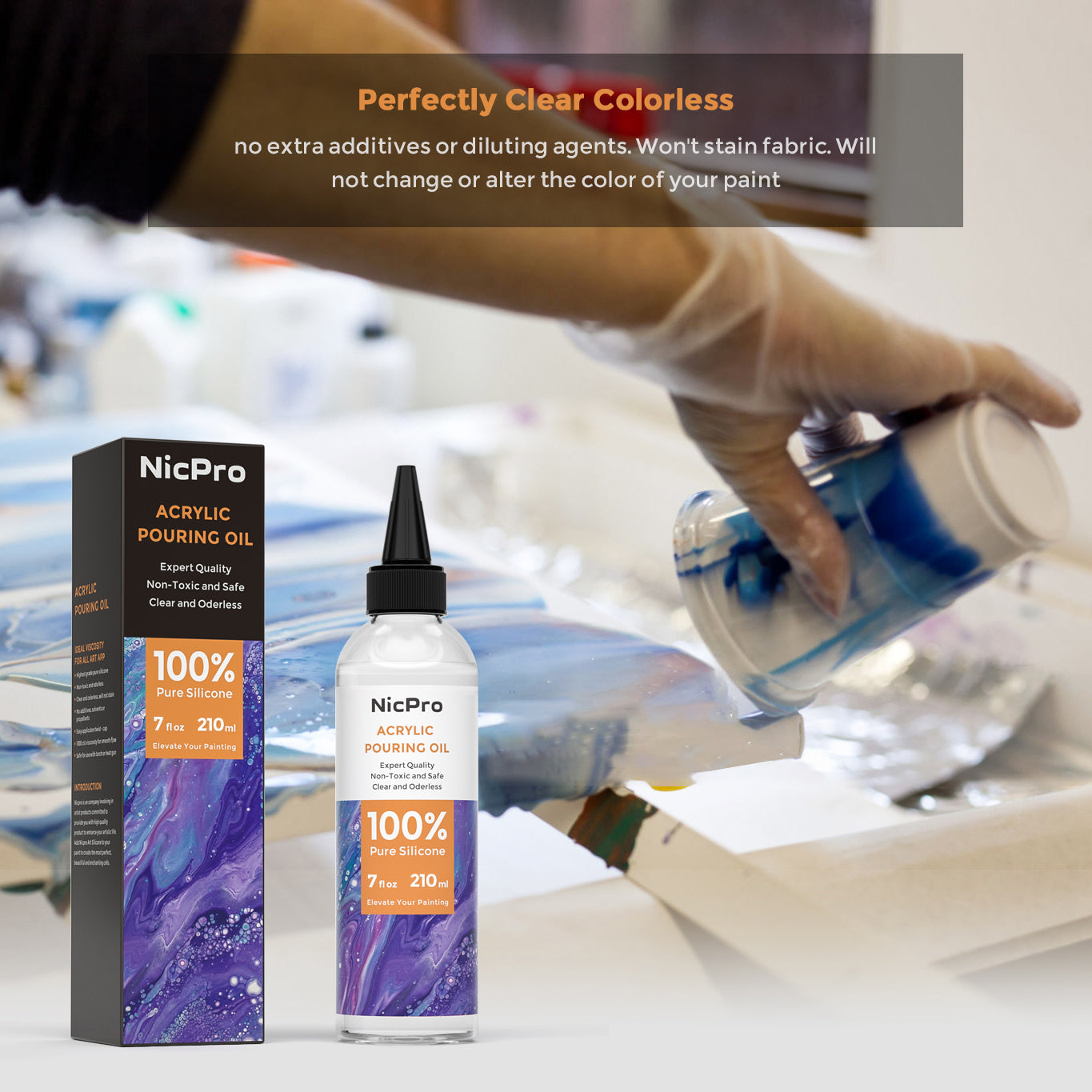 Nicpro Acrylic Pour Oil for Art, Pour Medium 7 oz.100% Silicone Liquid Pouring Supplies Compatible with All Acrylic or Watercolor Paints
