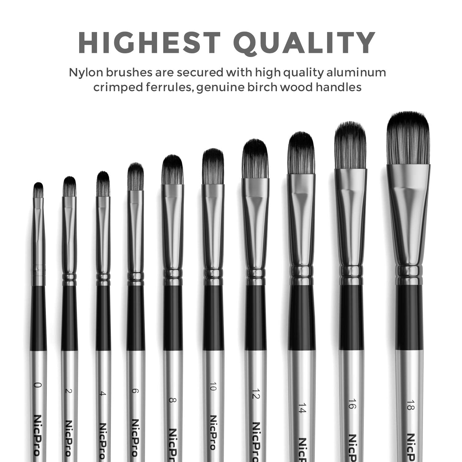 Nicpro 10 PCS Filbert Paint Brushes Art Painting Brush Set for Acrylic Watercolor Oil Gouache Canvas, Artist Kit for Kid & Adult