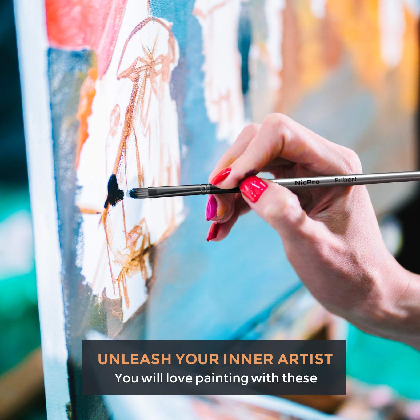 Nicpro 10 PCS Filbert Paint Brushes Art Painting Brush Set for Acrylic Watercolor Oil Gouache Canvas, Artist Kit for Kid & Adult