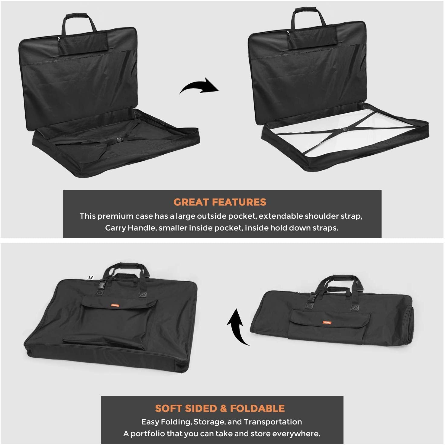 Nicpro Art Portfolio Bag 24 x 36 Inches Waterproof Artist Carrying Bag Soft Sided with Strap,Storage for Artwork Sketch Drawing Photography