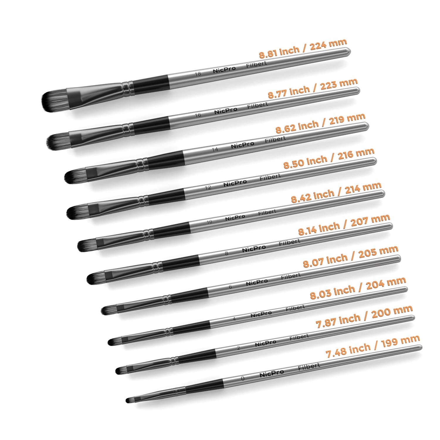 Nicpro 10 PCS Filbert Paint Brushes Art Painting Brush Set for Acrylic Watercolor Oil Gouache Canvas, Artist Kit for Kid & Adult