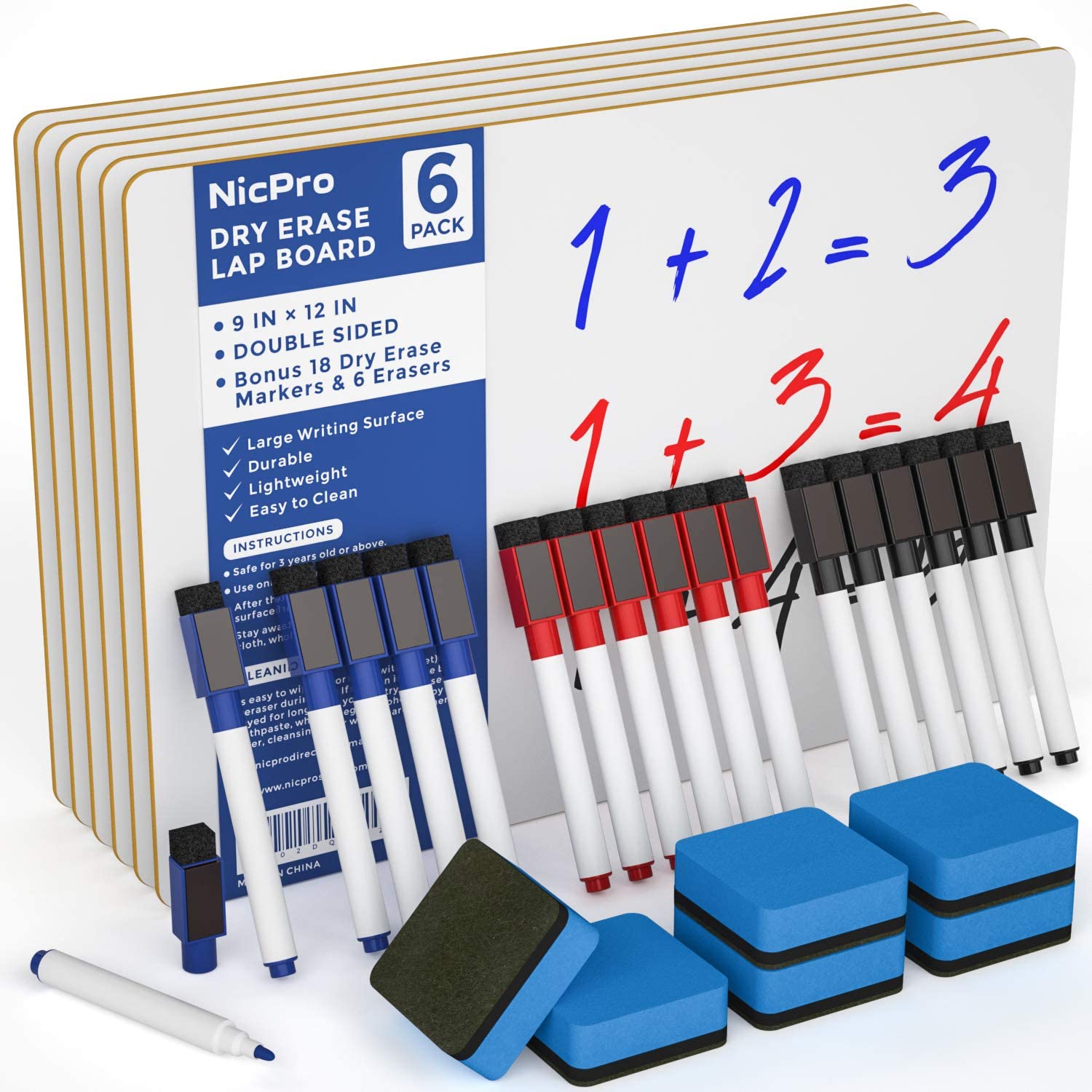 Nicpro Dry Erase Kid Whiteboard 9 x 12 Inches Double Sided Blank & Lin