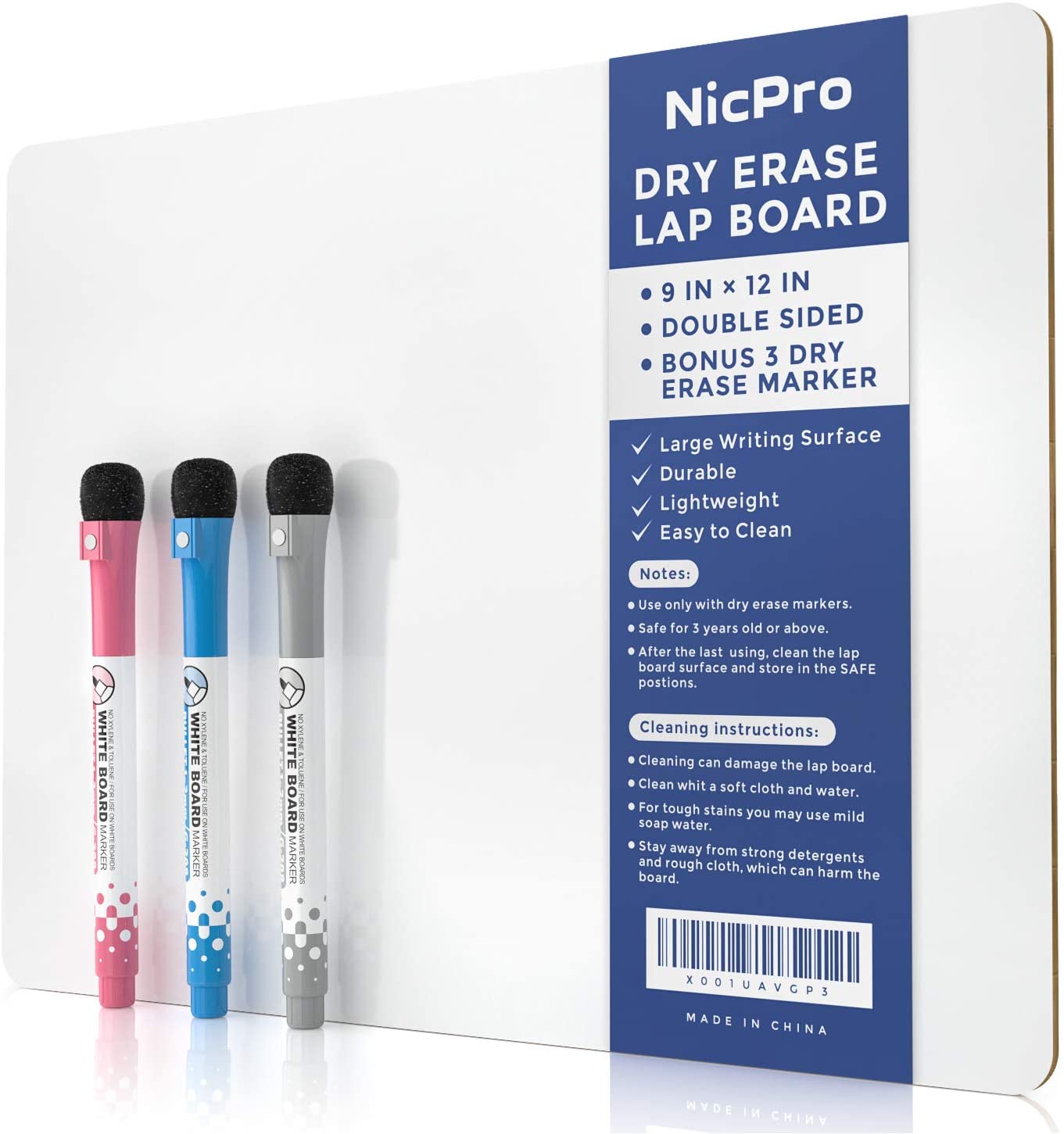 Nicpro 9 x 12 inches Lapboard Small Dry Erase Lap Board Double Sided w