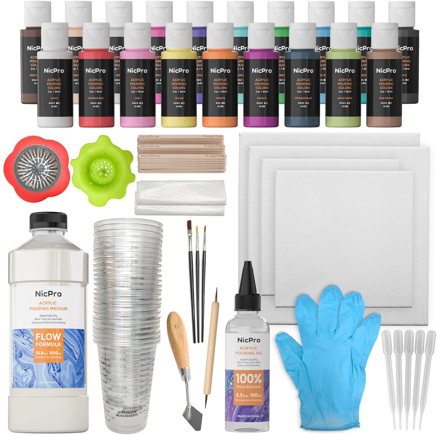 Nicpro Acrylic Pouring Art Supplies, Pouring Medium Starter Kit, 19 Co