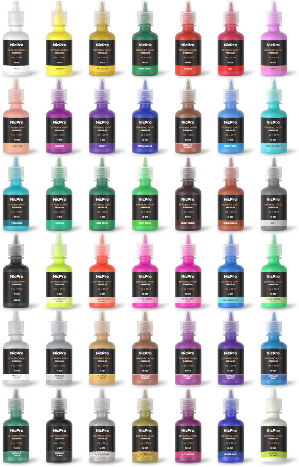 Nicpro 3D Fabric Paint Set ,42 Colors Puffy Paints with 3 Brushes and Stencils, Palette| Permanent Textile Paint Including Neon & Glitter& Metallic Glue Colors for Craft, T-Shirt, Glass and Wood