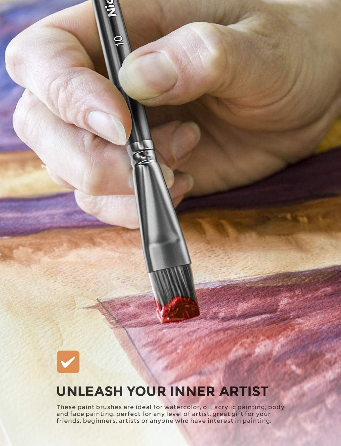 Nicpro Professional Paint Brushes Set for Acrylic Watercolor Oil Gouache Painting 16 PCS Black Art Brush Comb Supplies Kit with Carrying Travel Bag