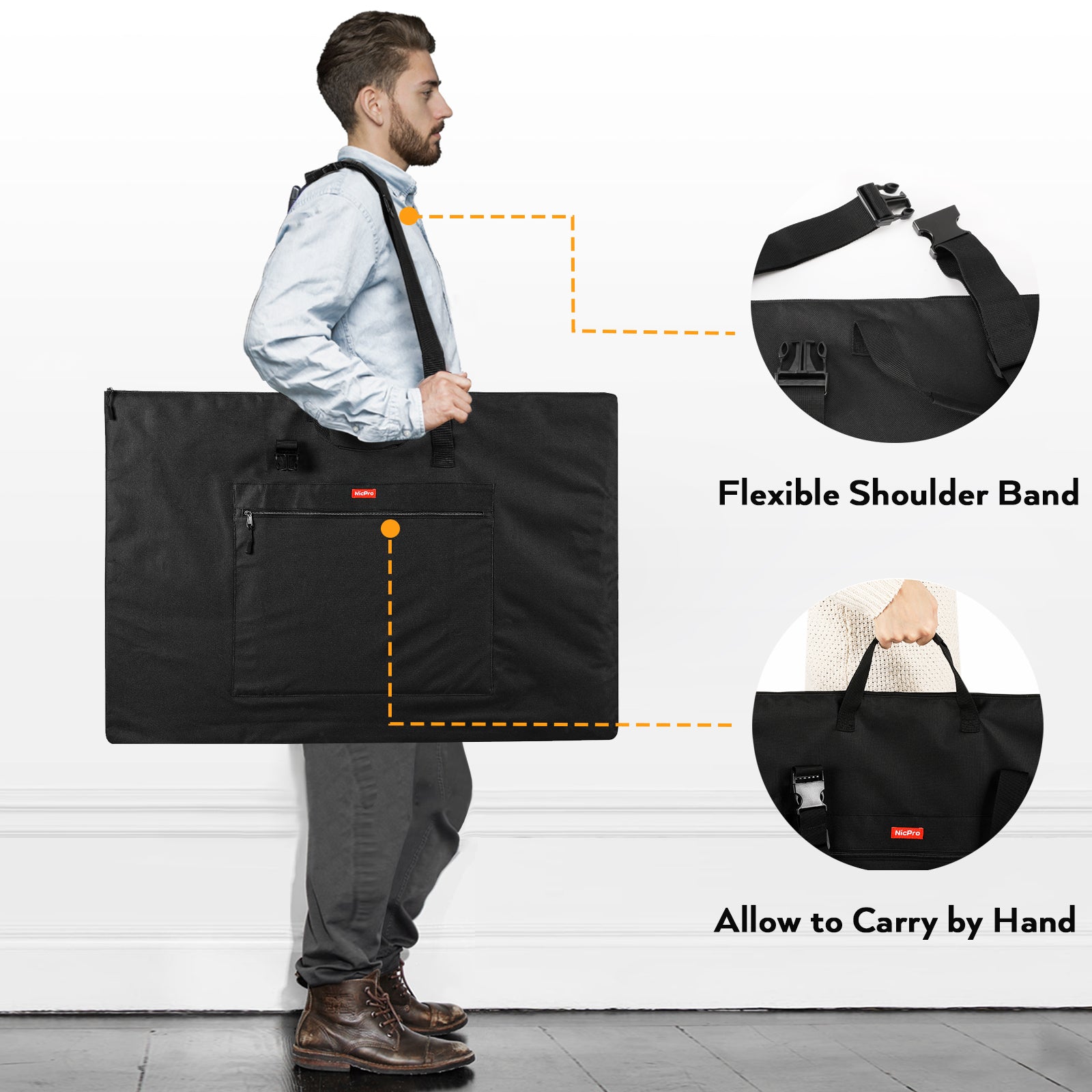 Nicpro Light Weight Art Portfolio Bag, 20 x 26 Inches Waterproof Nylon Art Portfolio Case with Shoulder & Handle Carry, for Artwork, Poster, Sketch Drawing, Canvas, Photography, Solar Panel Storage